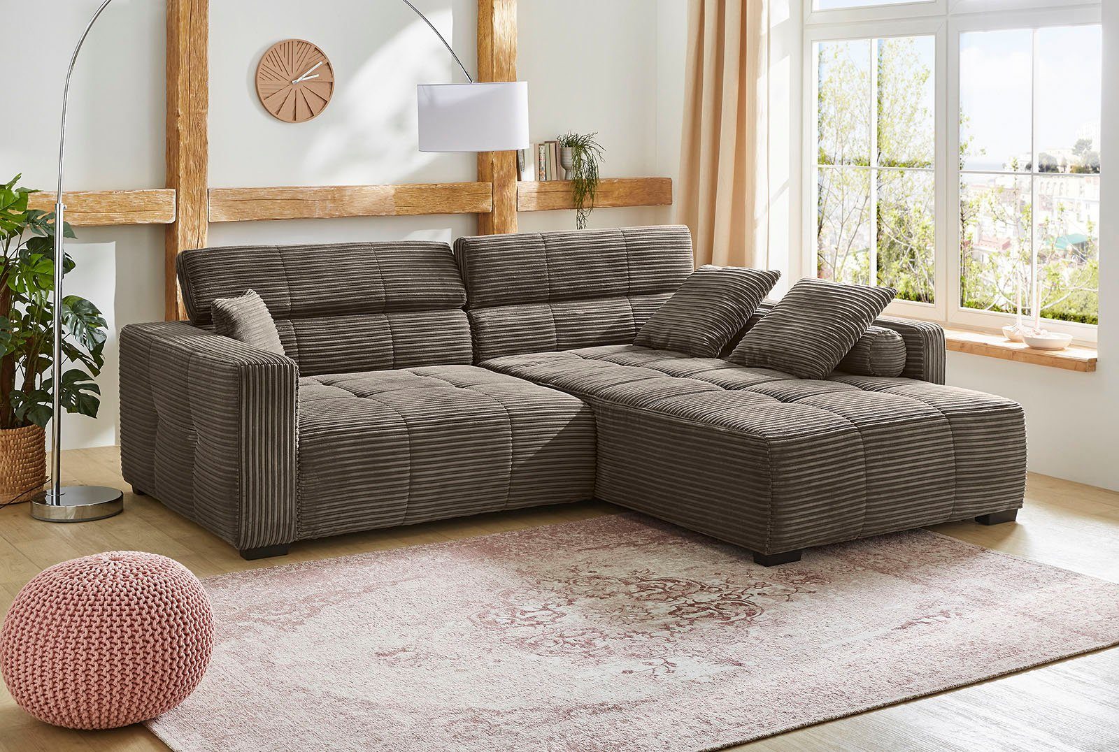 Jockenhöfer Gruppe Hoekbank Severino L-vorm in big-sofa-stijl met verstelling hoofdsteun, rechts/links te monteren, zigzag veren