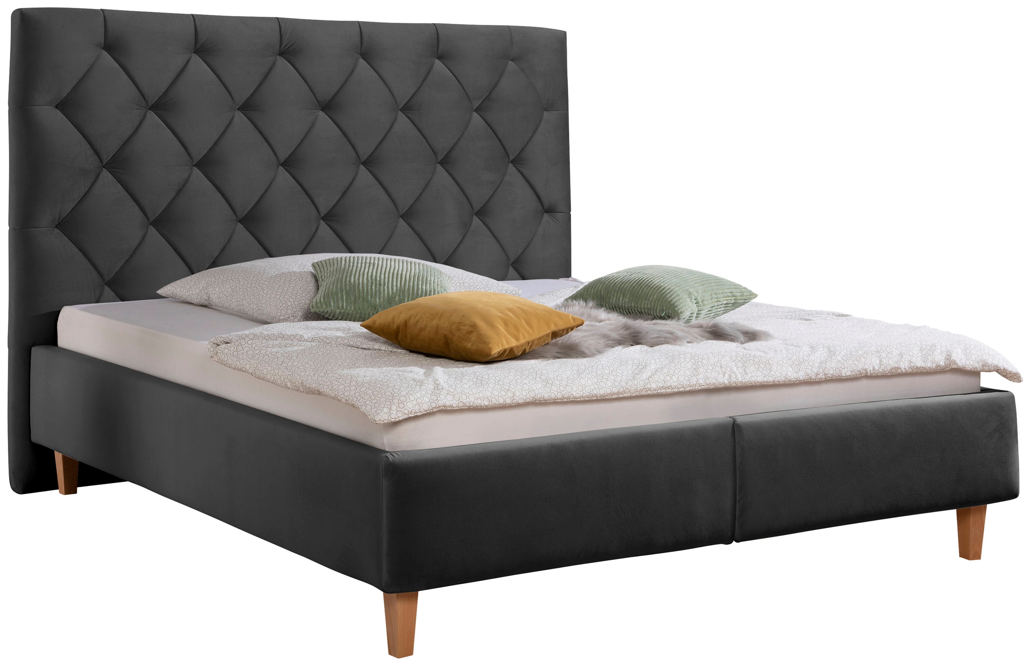 Home affaire Gestoffeerd bed Sunley 140 Kruisstiksel, hoofdbordhoogte 142 cm, zonder of met matras/lattenbodem