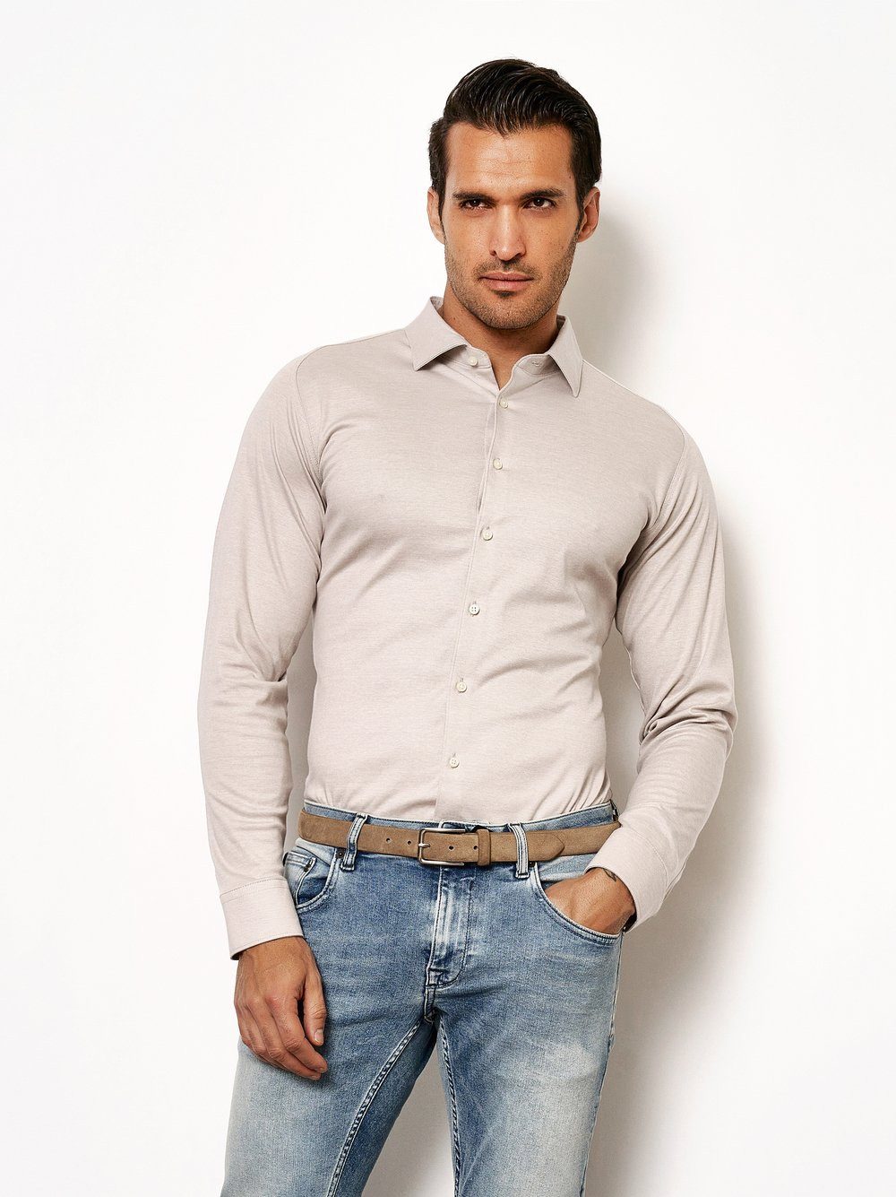 Desoto Overhemd met lange mouwen Casual Kent 1/1 Met een ronde hals heren overhemden maat XXXL bruin