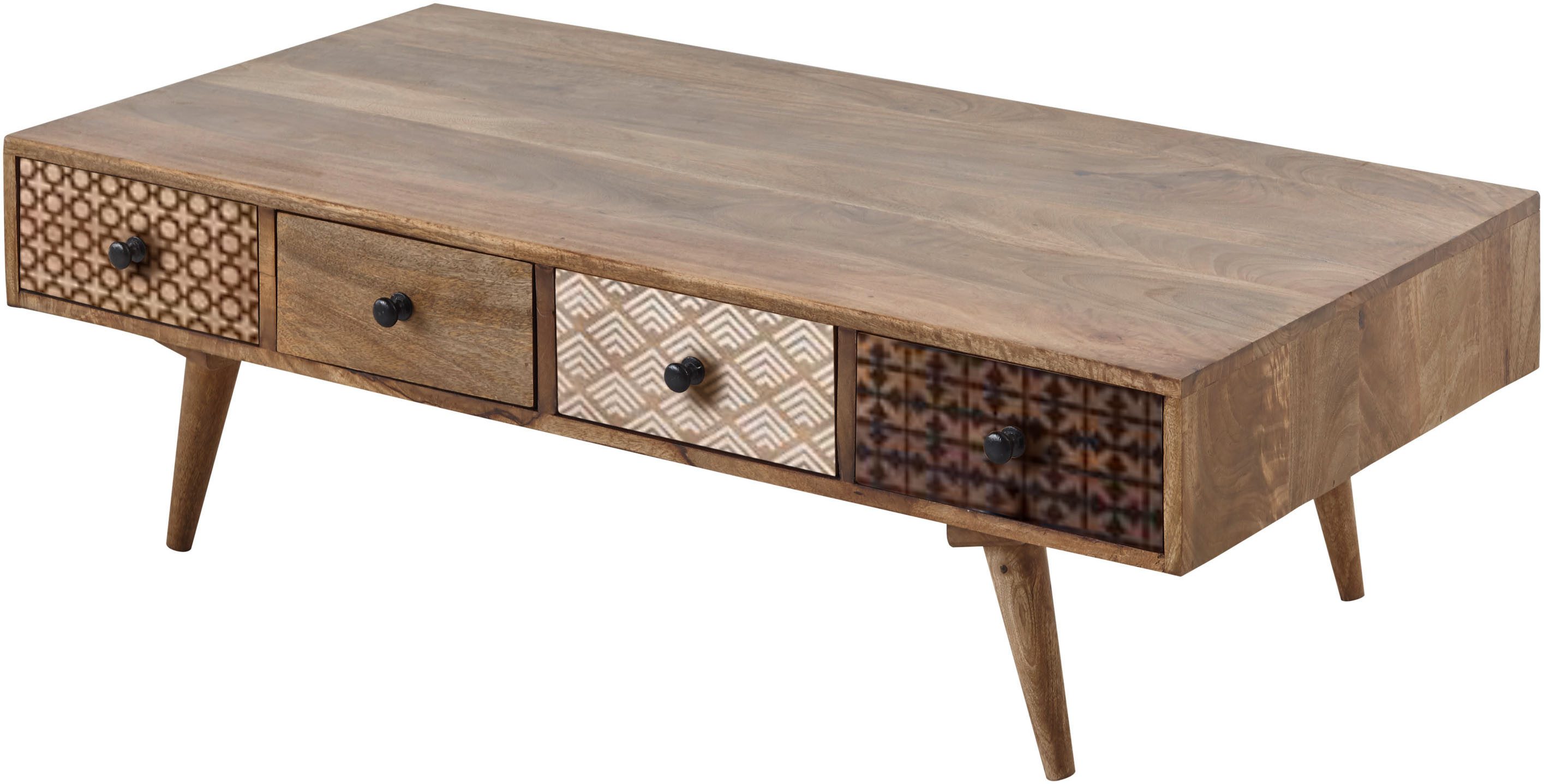 OTTO Stolkom Salontafel Shari salontafel met lades, massief hout BxHxD 117x36x60 cm Massief mango hout, 8 lades met verschillende gemusterde fronten