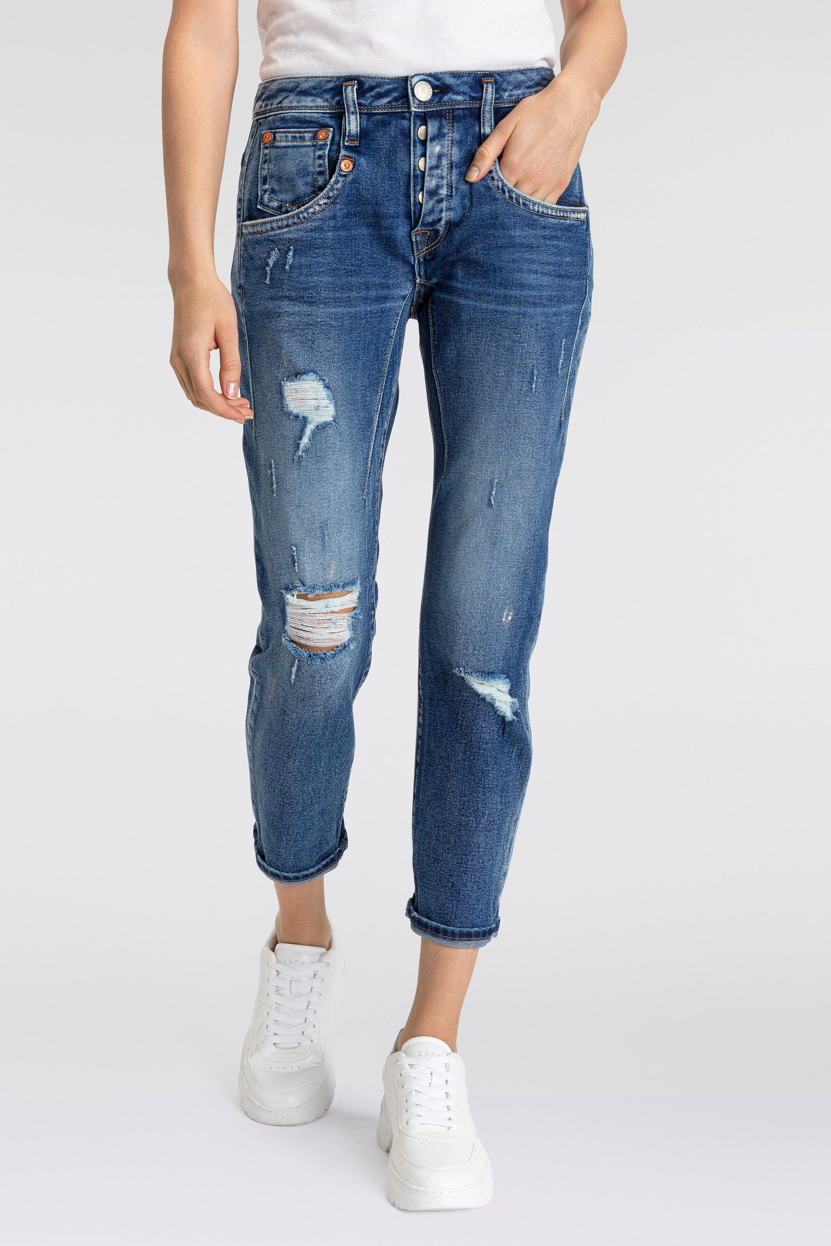 Herrlicher 7/8 jeans Shyra Cropped Denim Comfort met half blinde knoopsluiting