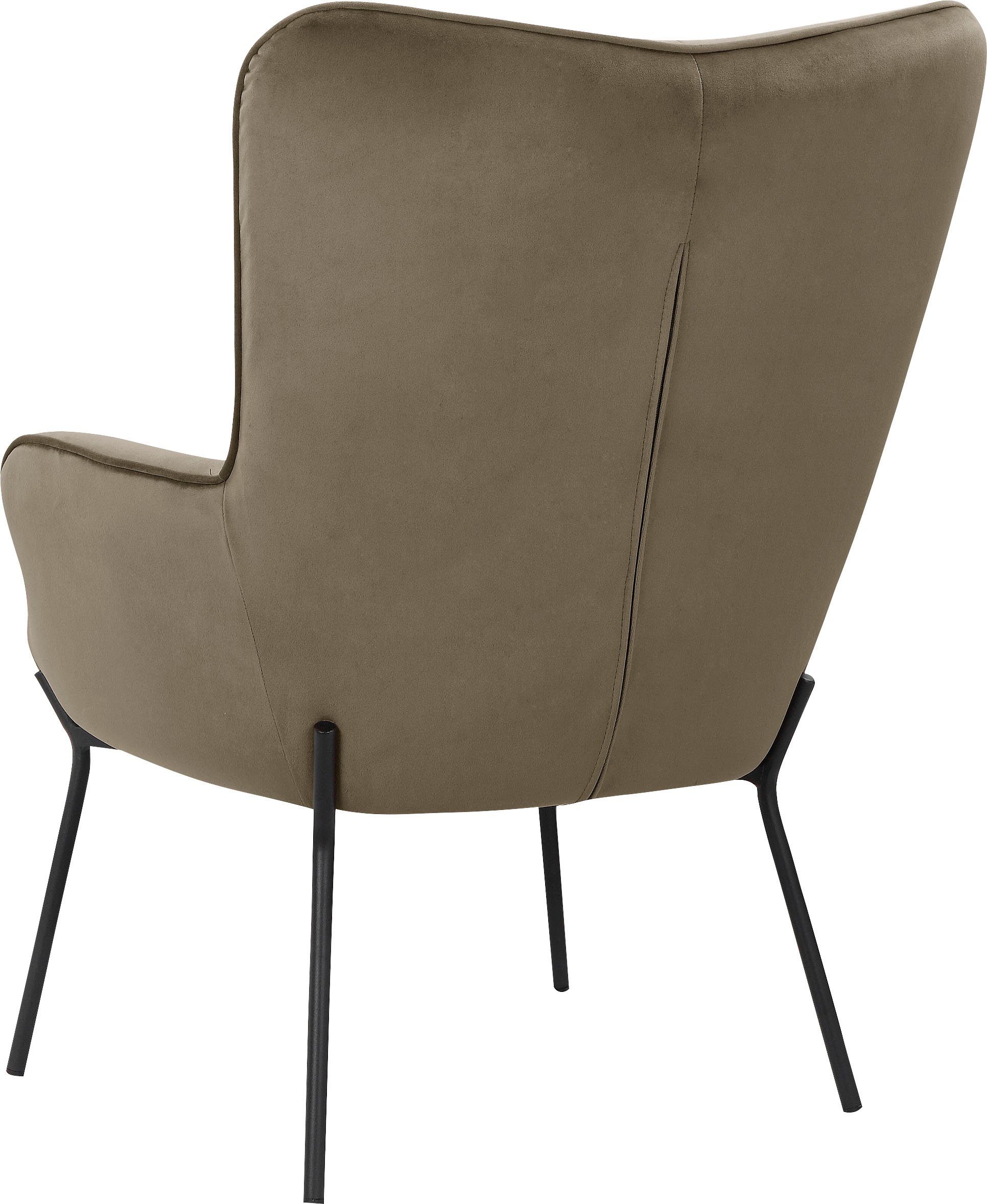 OTTO products Loungestoel Luukas, ovale stoel met metalen poten Stof gerecycled polyester, zacht verdikte zitting en rugleuning, zithoogte 46 cm (1 stuk)