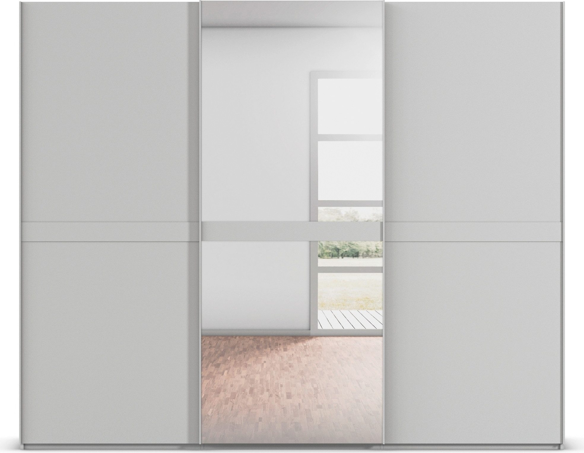 rauch Schuifdeurkast Kledingkast kast garderobe slaapkamerkast SCALE-LINE edel uiterlijk met buikband in corpuskleur met spiegel made in germany
