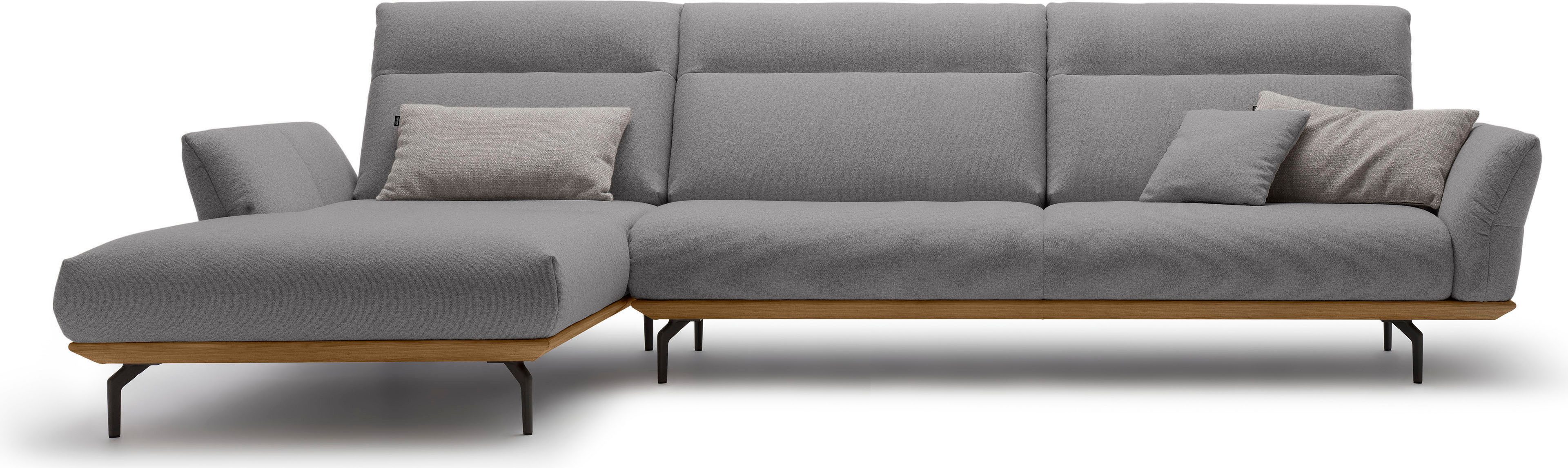 OTTO Creation BY ROLF BENZ Hoekbank Hs.460 Sokkel in walnotenhout, onderstel in umbra grijs, breedte 338 cm grijs, hoekbanken, Recamiere links