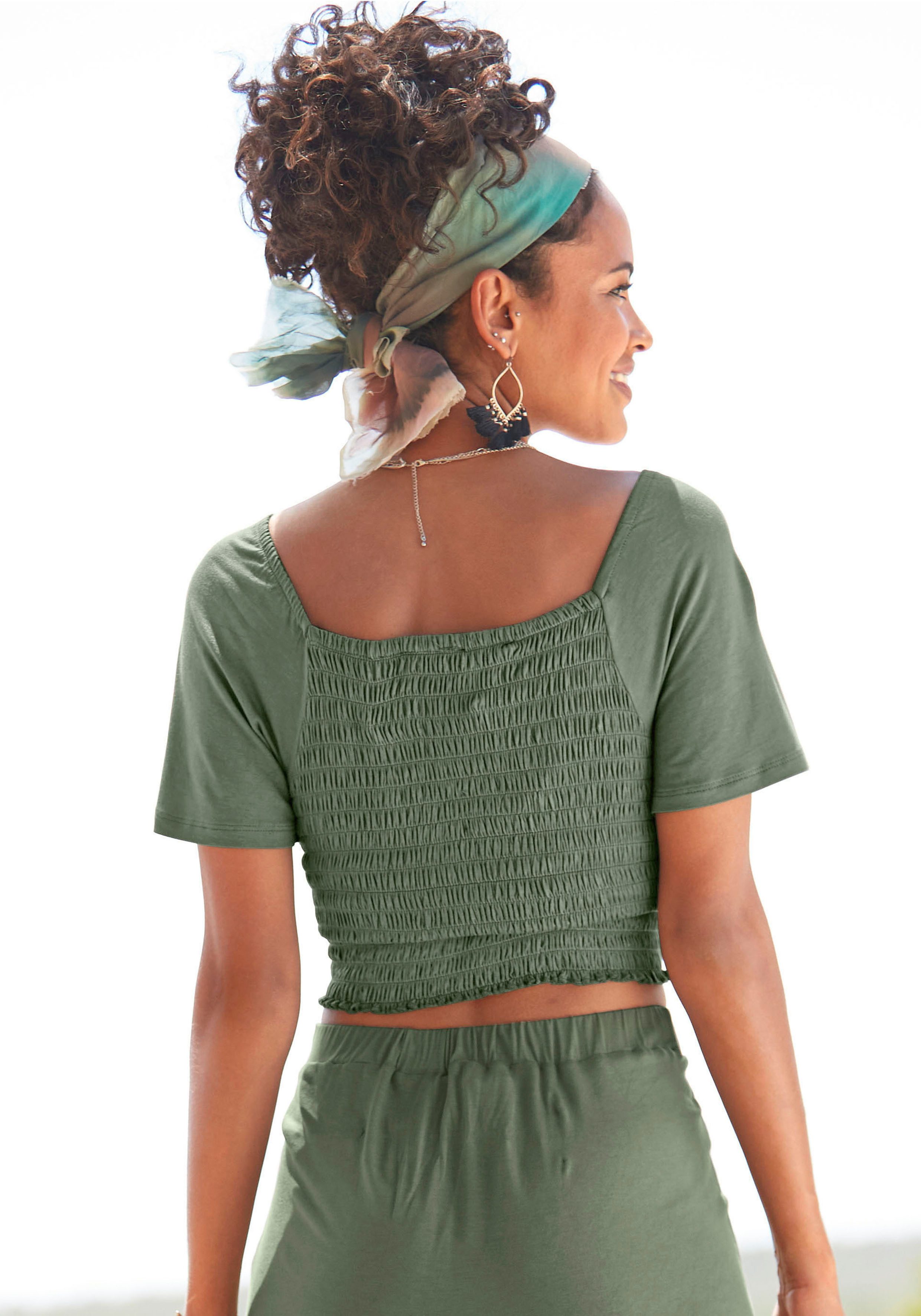 Buffalo Shirt met korte mouwen met volants bij de mouwen, blouseshirt, nauwsluitend, elastische stof