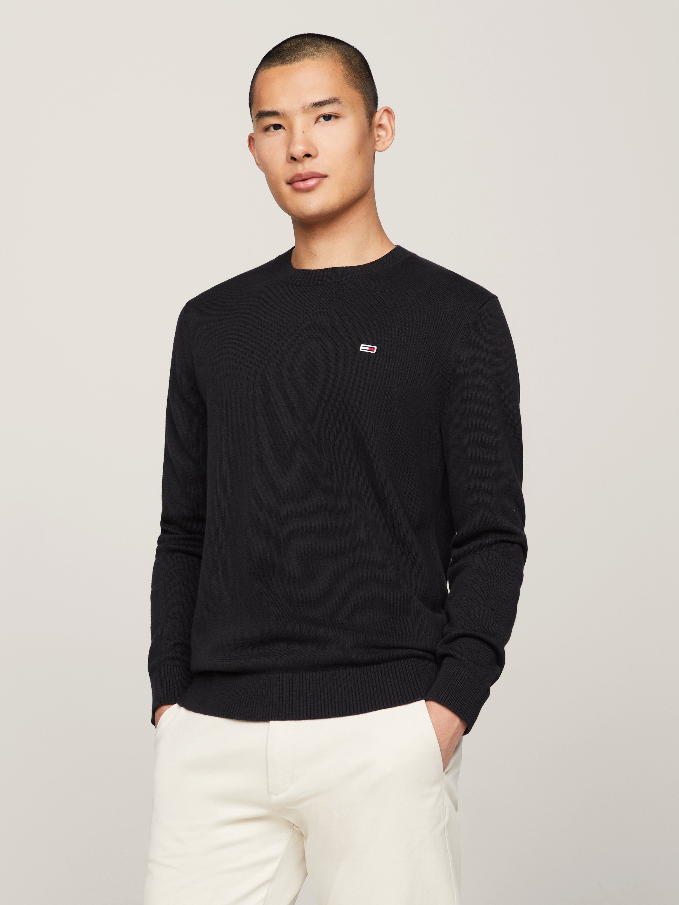 TOMMY JEANS Trui met ronde hals TJM SLIM ESSENTIAL LIGHT SWEATER heren pullovers maat S zwart