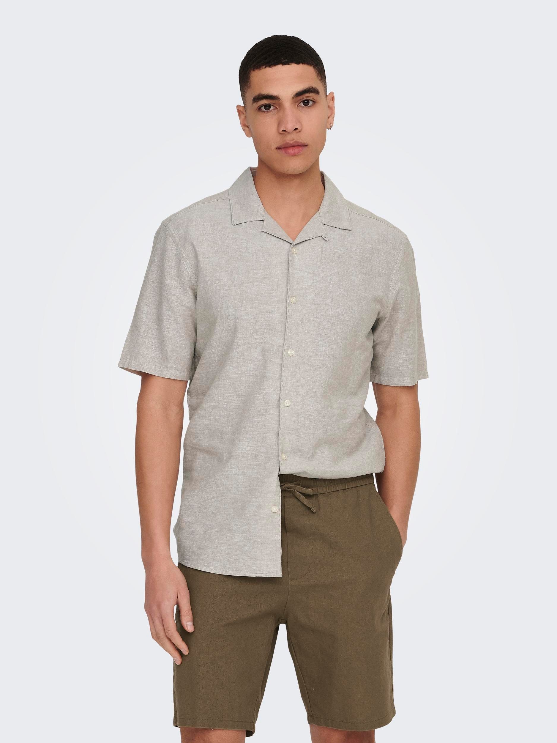 ONLY & SONS Overhemd met korte mouwen ONSCAIDEN SS SOLID RESORT LINEN NOOS