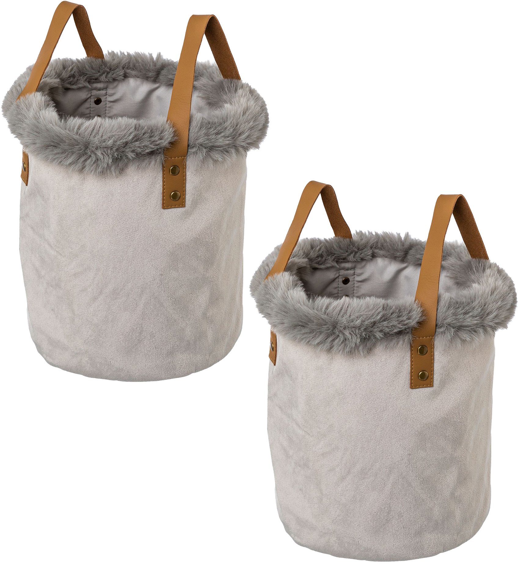 Creativ home Organizer Kerst versiering met rand van imitatiebont en handvat, hoogte 20 cm, ook als sierpot te gebruiken (set, 2 stuks)