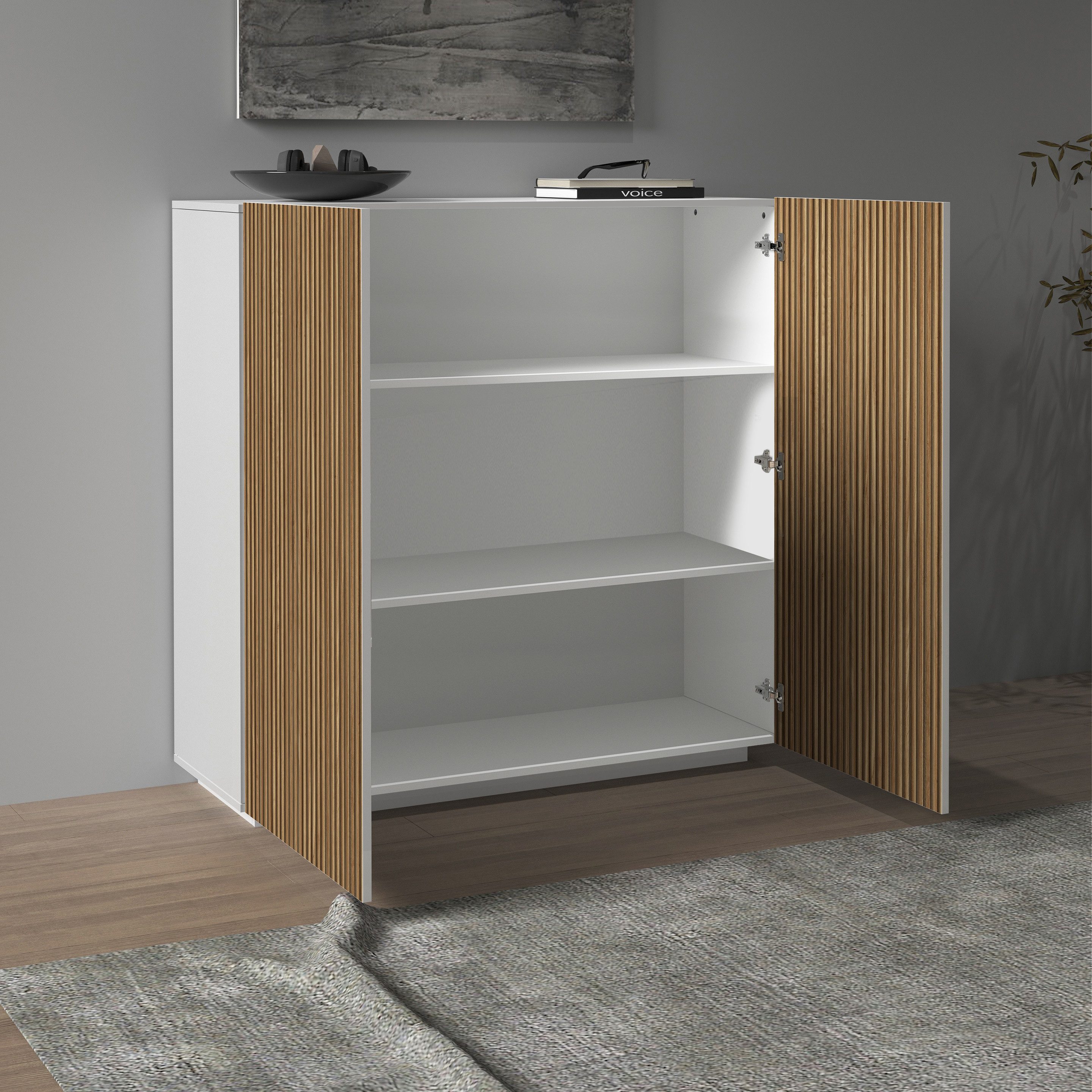 INOSIGN Highboard Vega, Highboard, Ladekast, 120 cm met 2 deuren, fronten met groeven-look