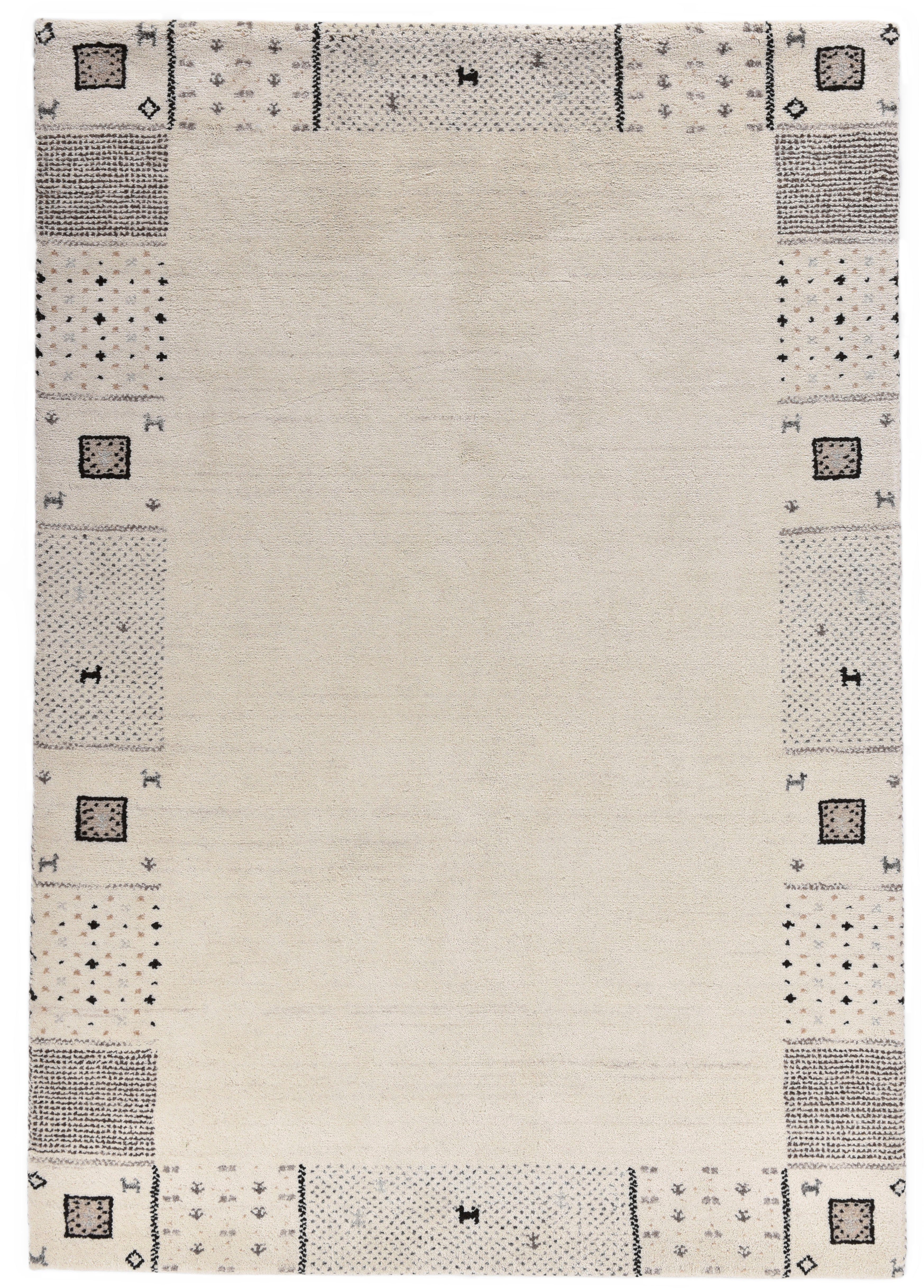 THEKO Wollen kleed Denver 1999 zuivere wol, gabbeh-design, met de hand geknoopt, met randdessin