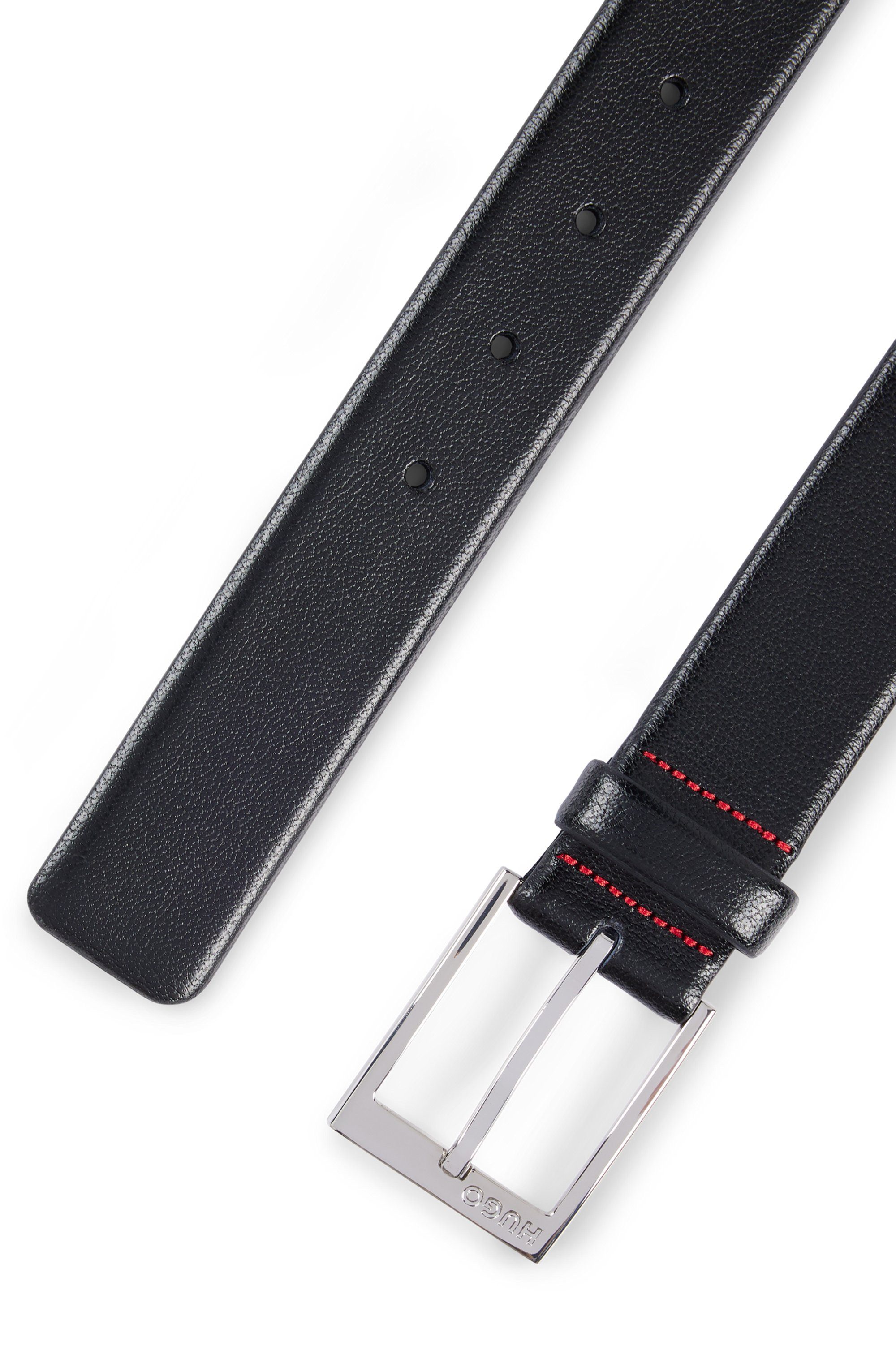 HUGO Leren riem geweven met logo-sluiting, glanzende zilverkleurige details