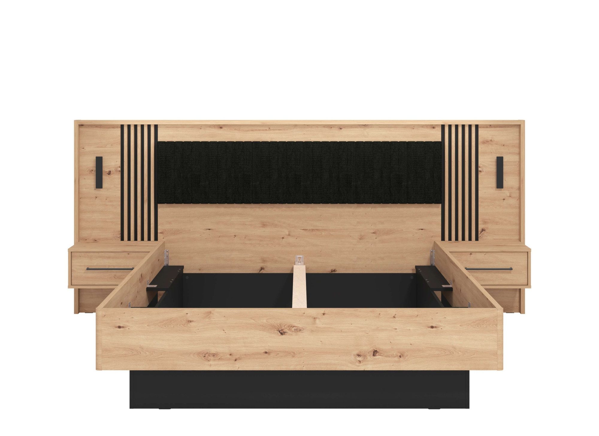 INOSIGN Bedframe Ascalon, ligoppervlak 160x200cm, gepolsterde rugleuning Bedopstelling met 2 wandpanelen incl. nachttafels, 3D-look door lamellen