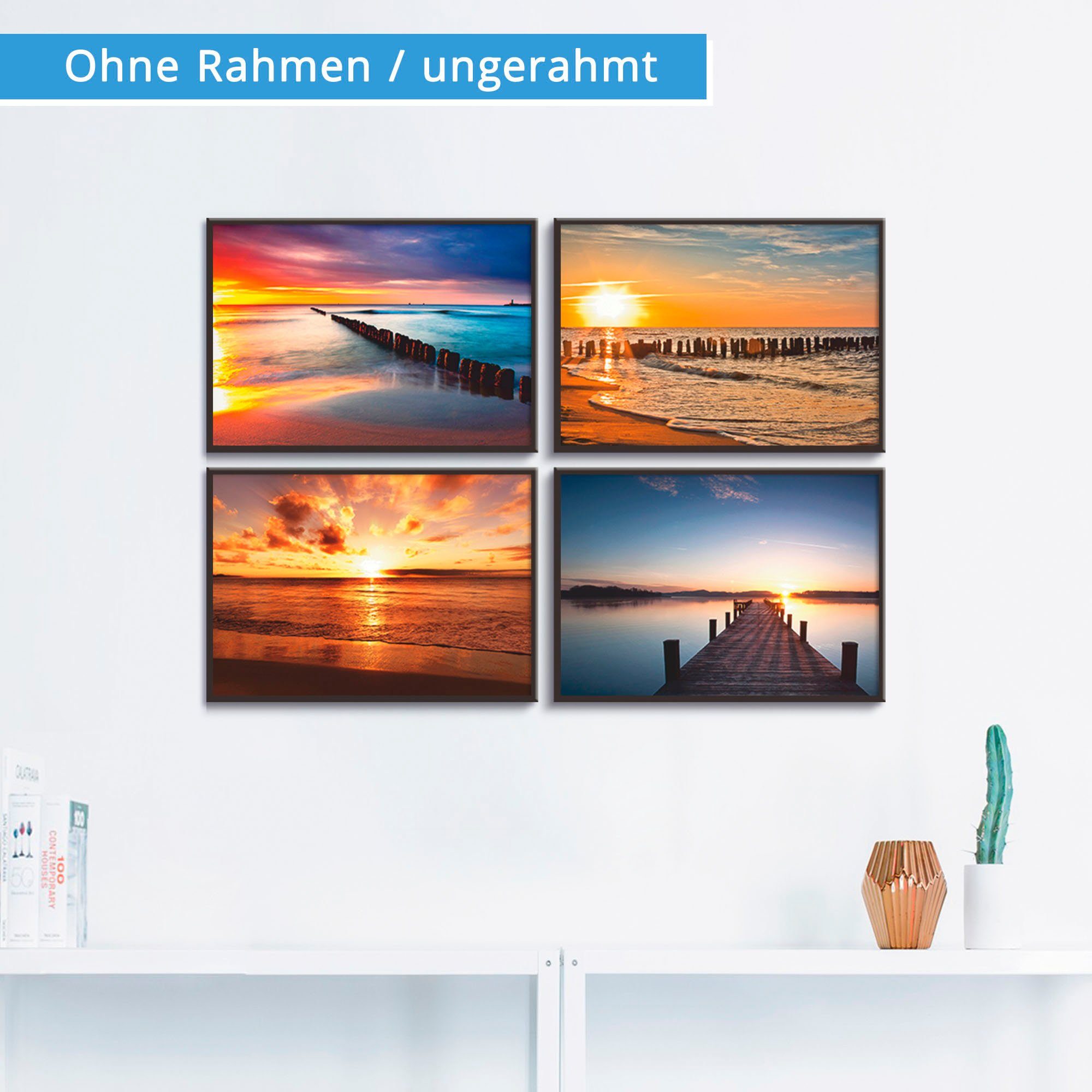 Artland Poster Oostzee Strand zon zonsondergang (4 stuks)