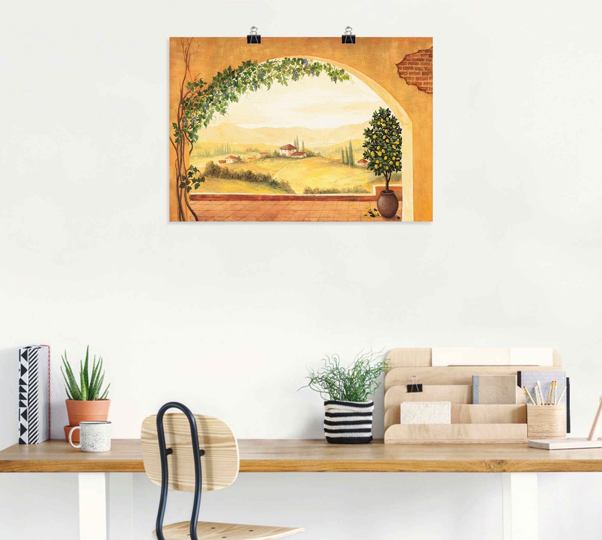 Artland Artprint Wijnranken voor het toscaanse landschap als artprint op linnen, poster in verschillende formaten maten