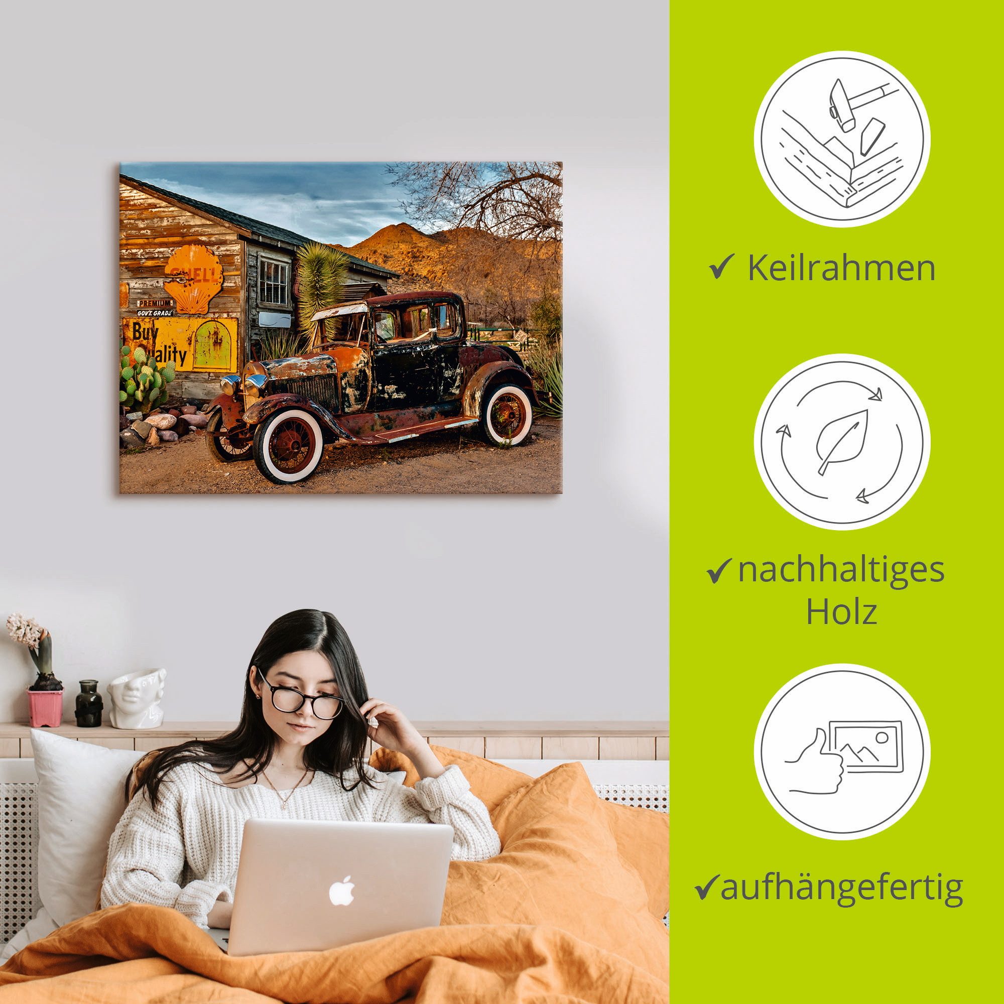 Artland Artprint Oldtimer Route 66 Hackberry als artprint op linnen, muursticker in verschillende maten