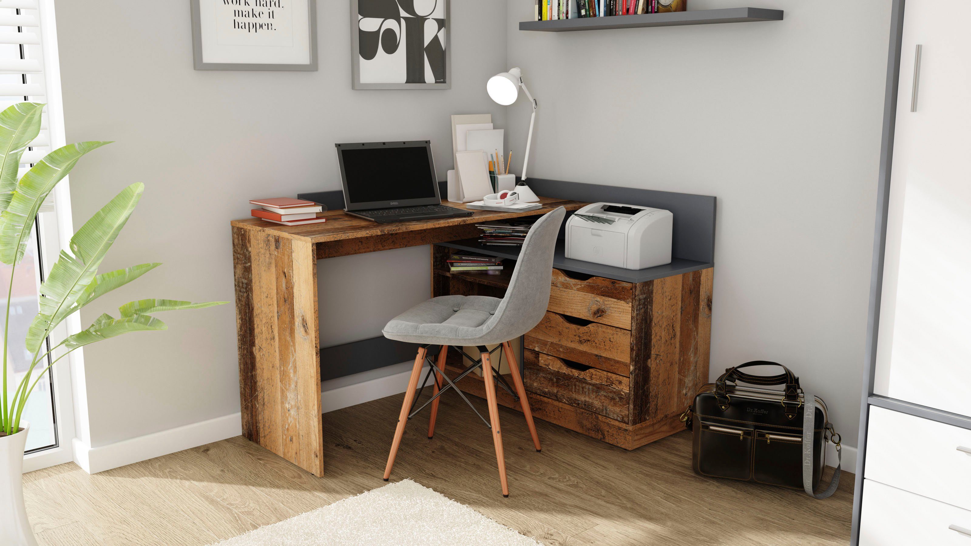 byLIVING Hoekbureau Bern met veel opbergruimte, breedte 129 cm, rechts of links monteerbaar