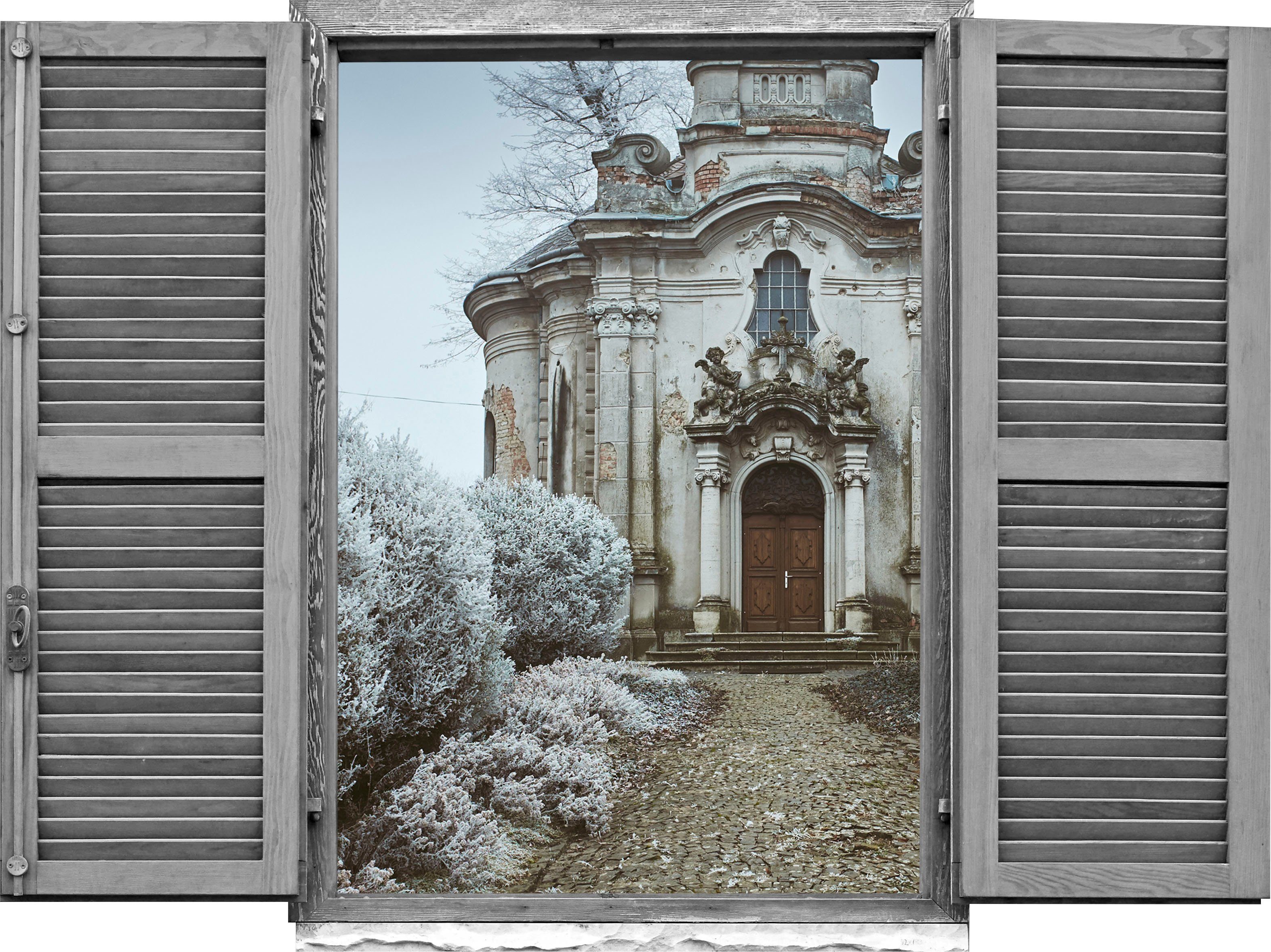 queence Wandfolie Huis Muursticker, muurdecoratie, zelfklevend, 3D, raam (1 stuk)