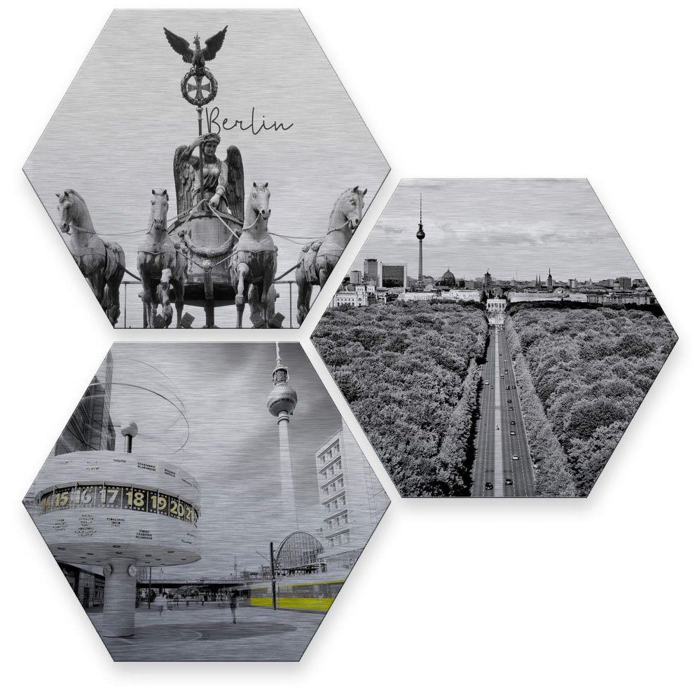 Wall-Art Meerdelige artprint Zilvereffect Berlijn collage (set, 3 stuks)