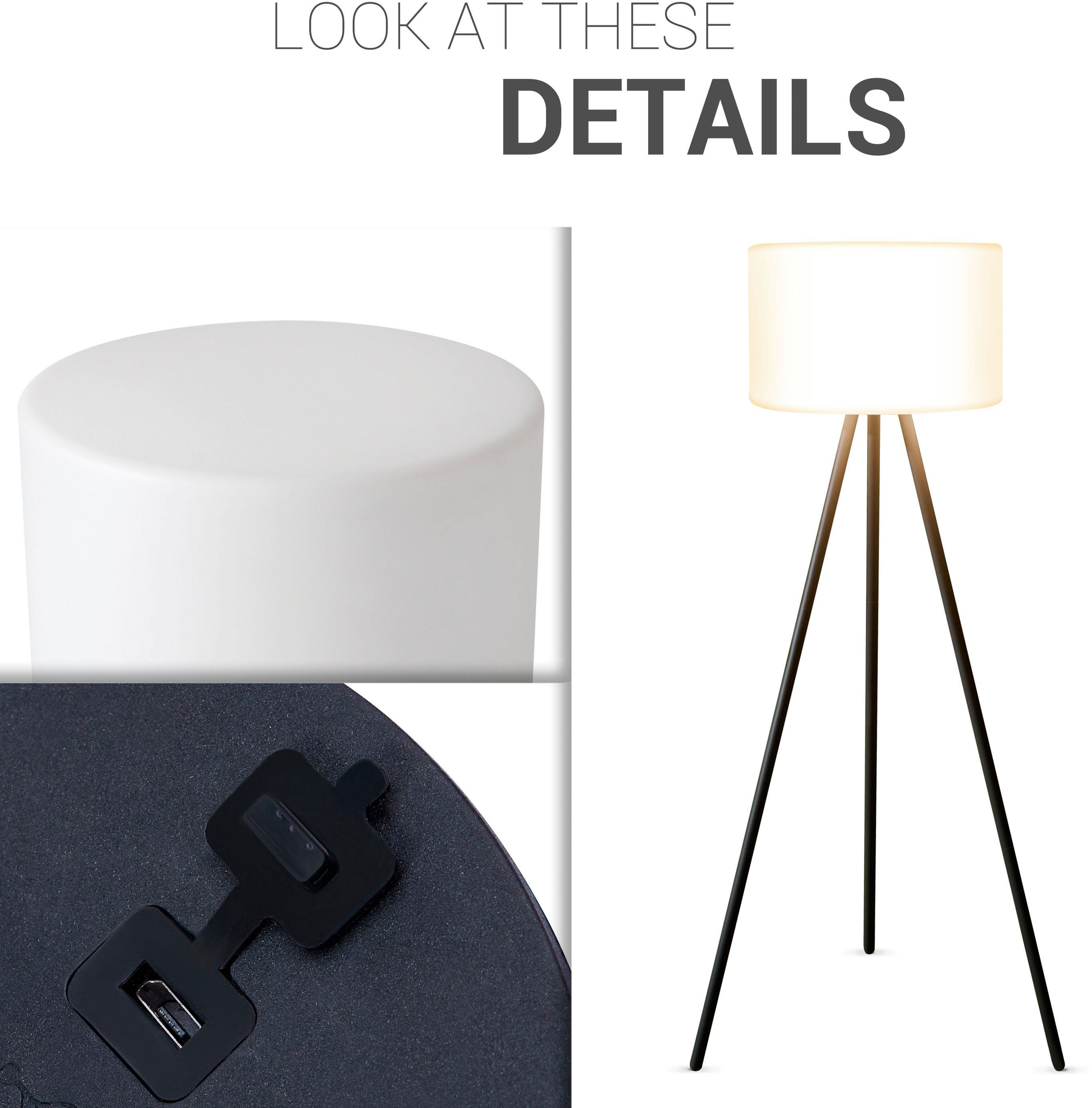 Paco Home Staande lamp BRUCE LED binnen- en buiten tuin terras oplaadbare accu balkon driepoot
