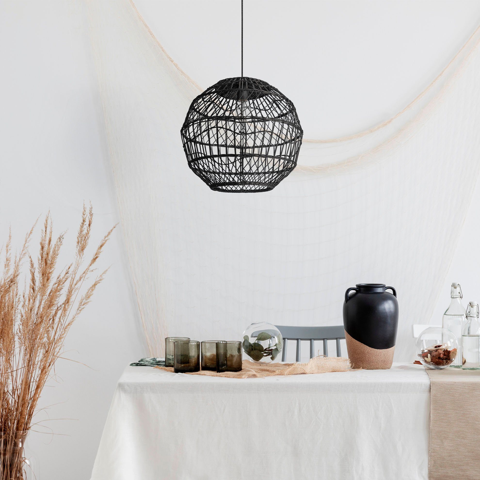 Paco Home Hanglamp Maite Rattan hanglamp mandlamp rond E27 Boho stijl modern woonkamer