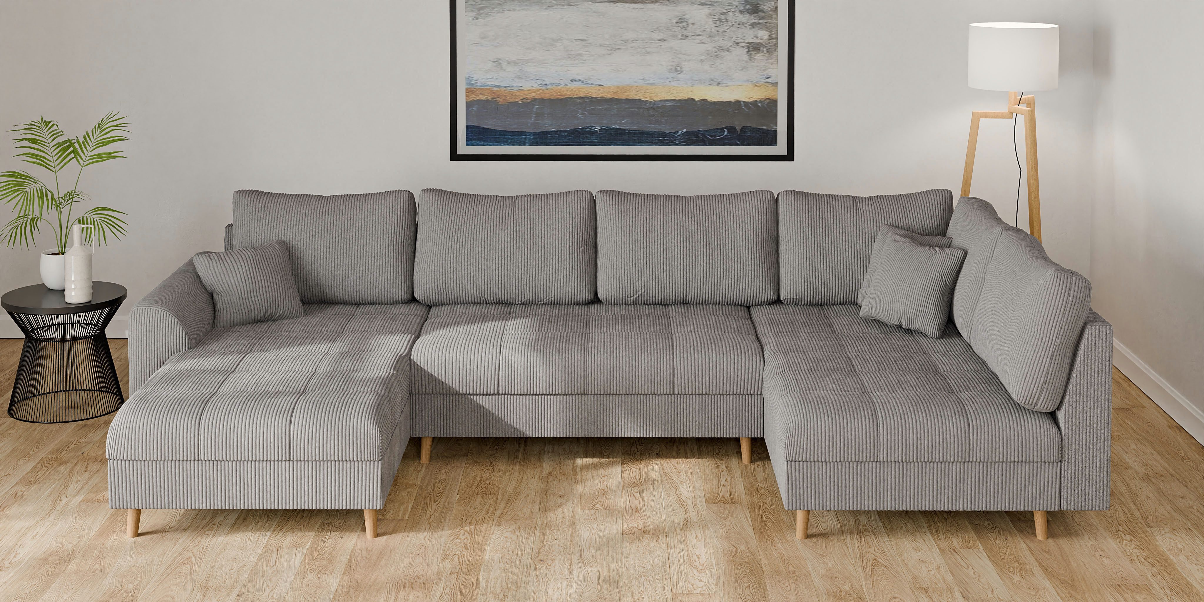 Home affaire Zithoek CHARRE U-vorm met ottomane, afmetingen B/D/H: 310/161/81 cm fijne stiksels, losse rug- en sierkussens, ook in cord en bouclé