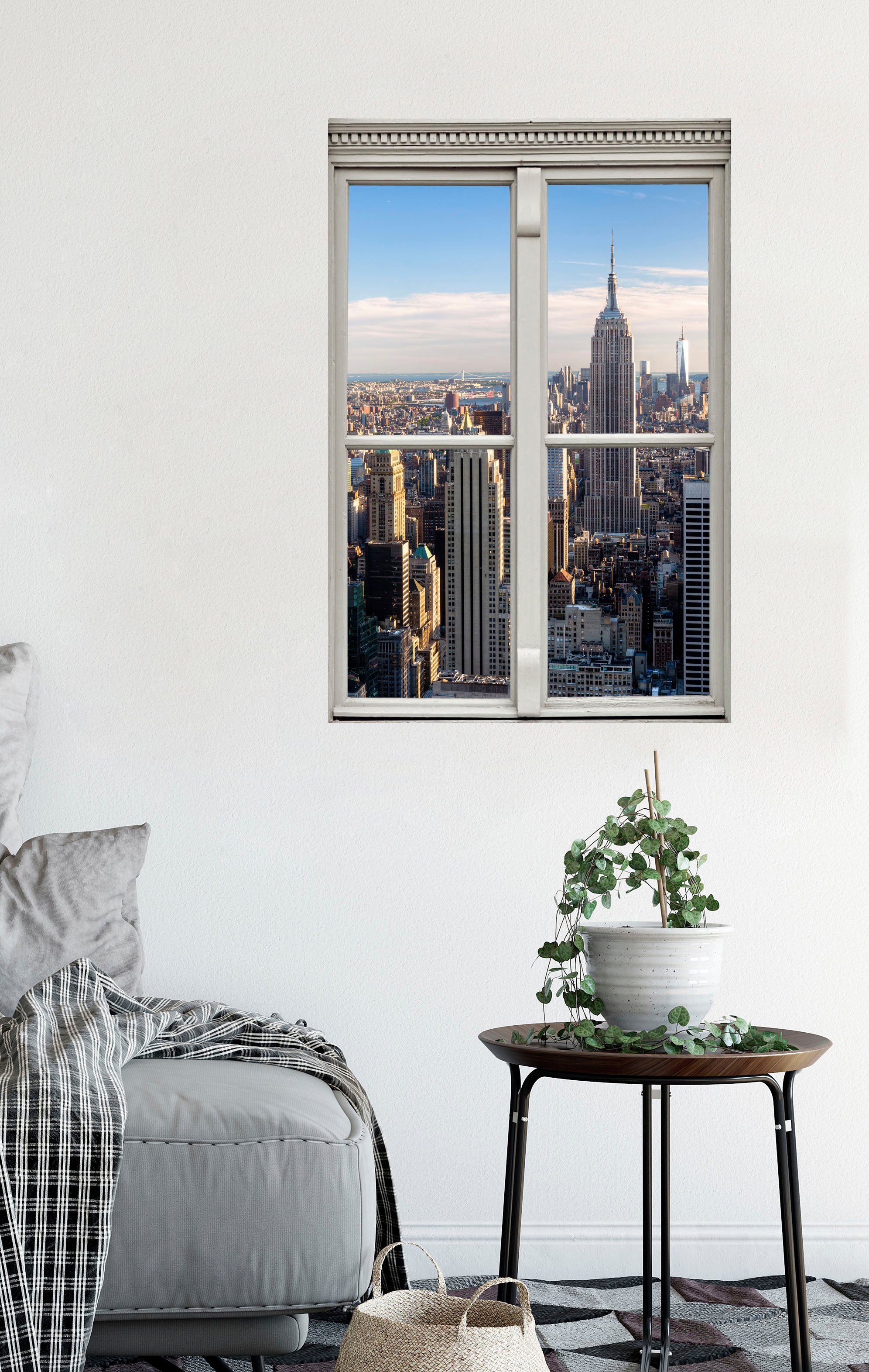 queence Wandfolie New York Muursticker, muurdecoratie, zelfklevend, 3D, raam