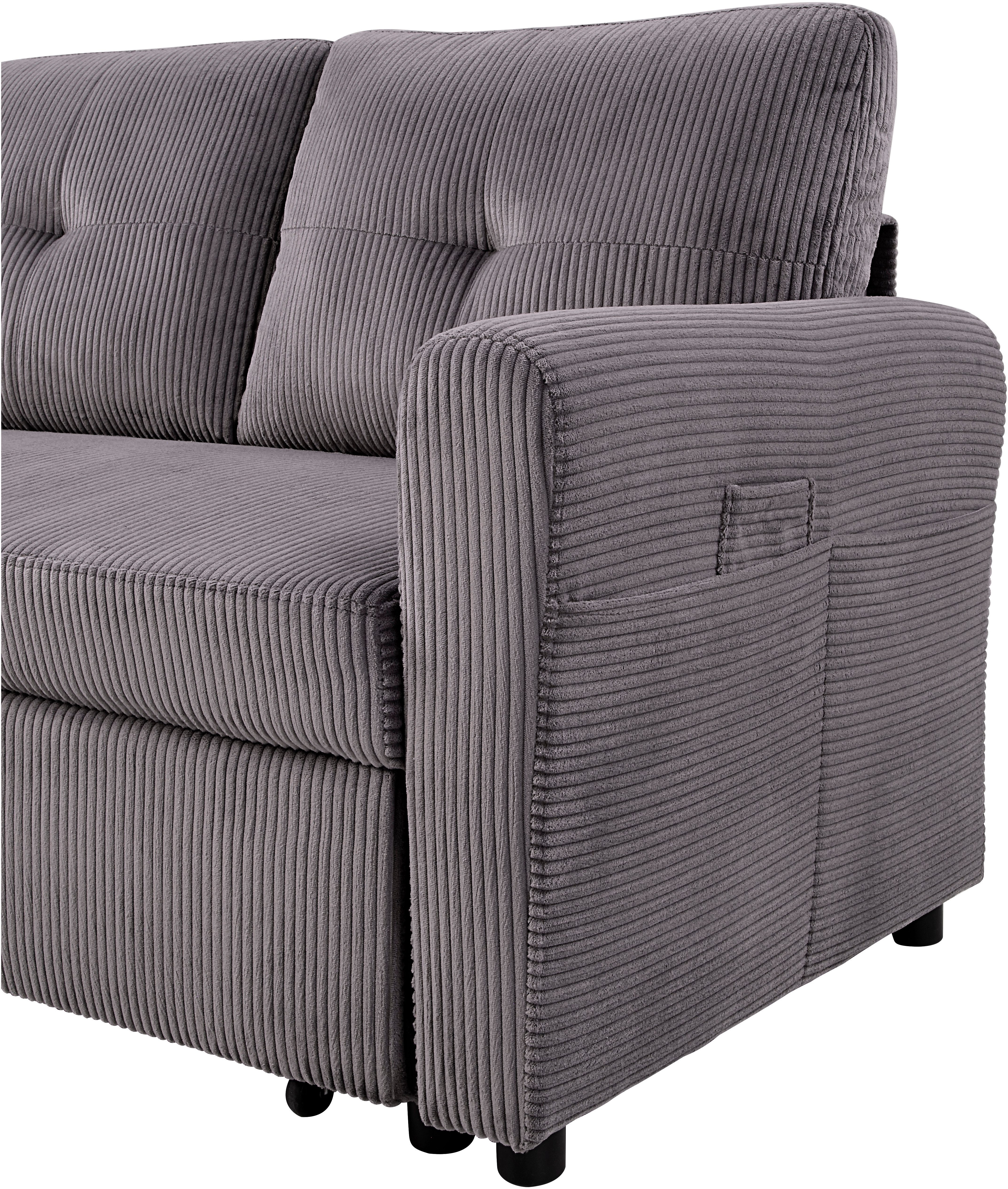 ATLANTIC home collection Hoekbank Gustavo L-vorm met slaapfunctie, opbergruimte & zijzakken