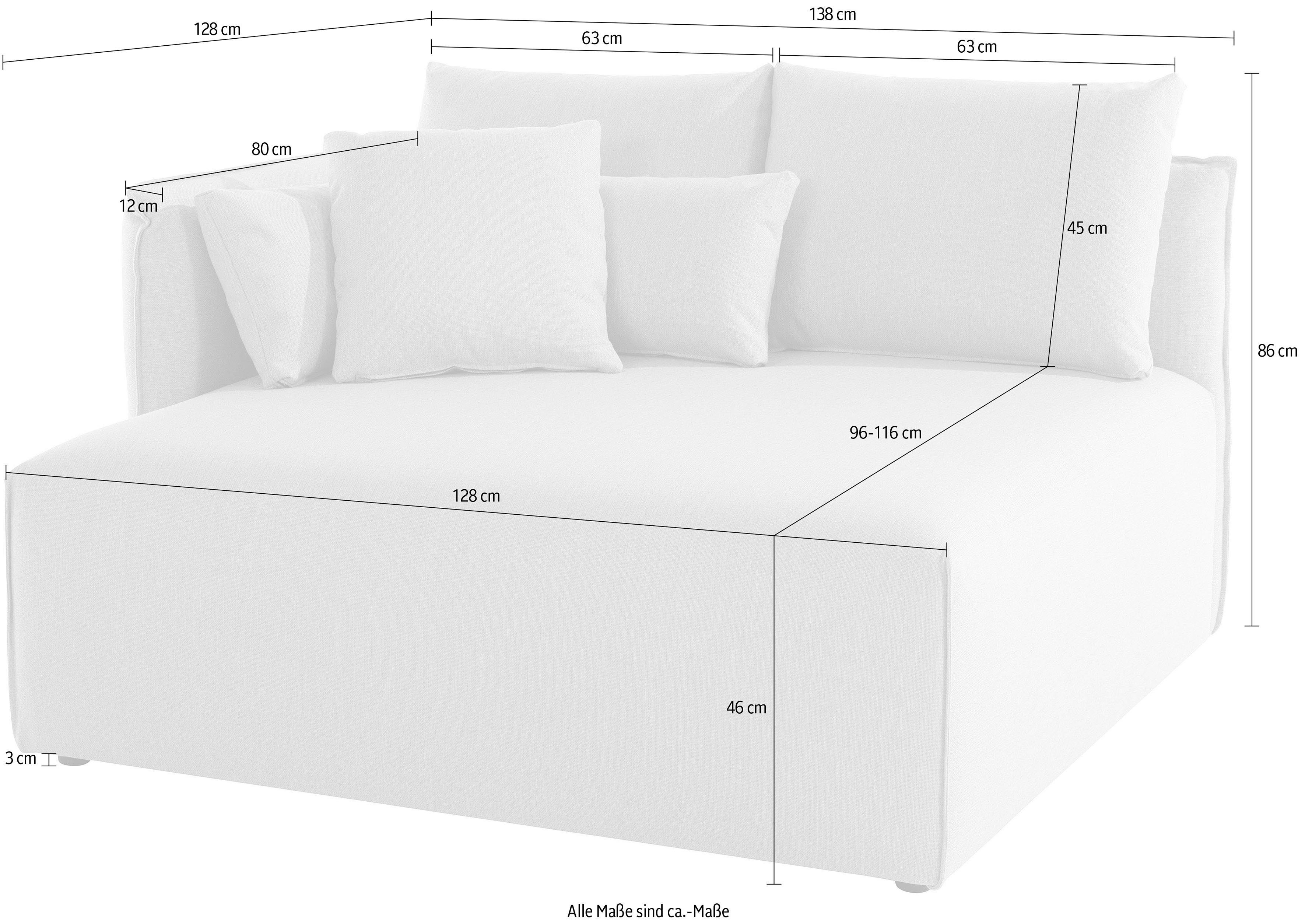 andas Ottomane Nöre korte lounge-module - zelf samenstellen, breedte 138 cm, diepte 128 cm
