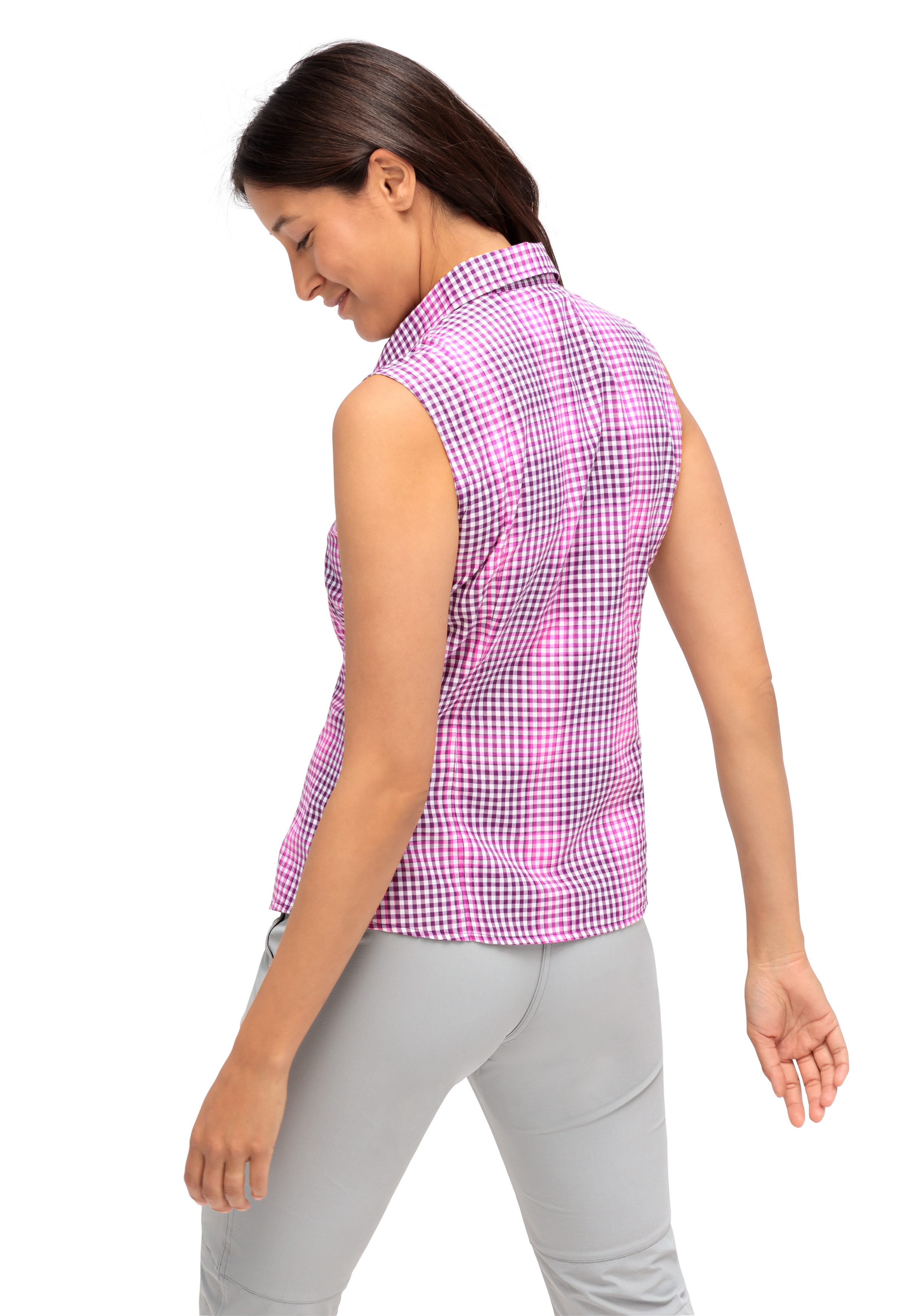 Maier Sports Functionele blouse Paloma Geruite mouwloze blouse voor wandelen reizen en vrije tijd