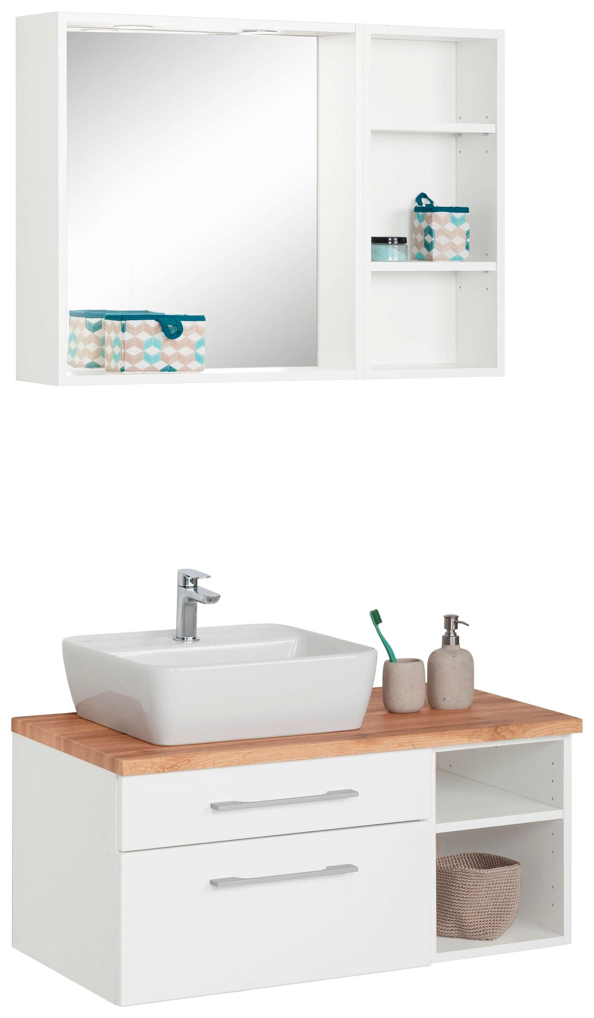 held moebel badkamerserie davos wastafelmeubel met rek en spiegel (3-delig) wit