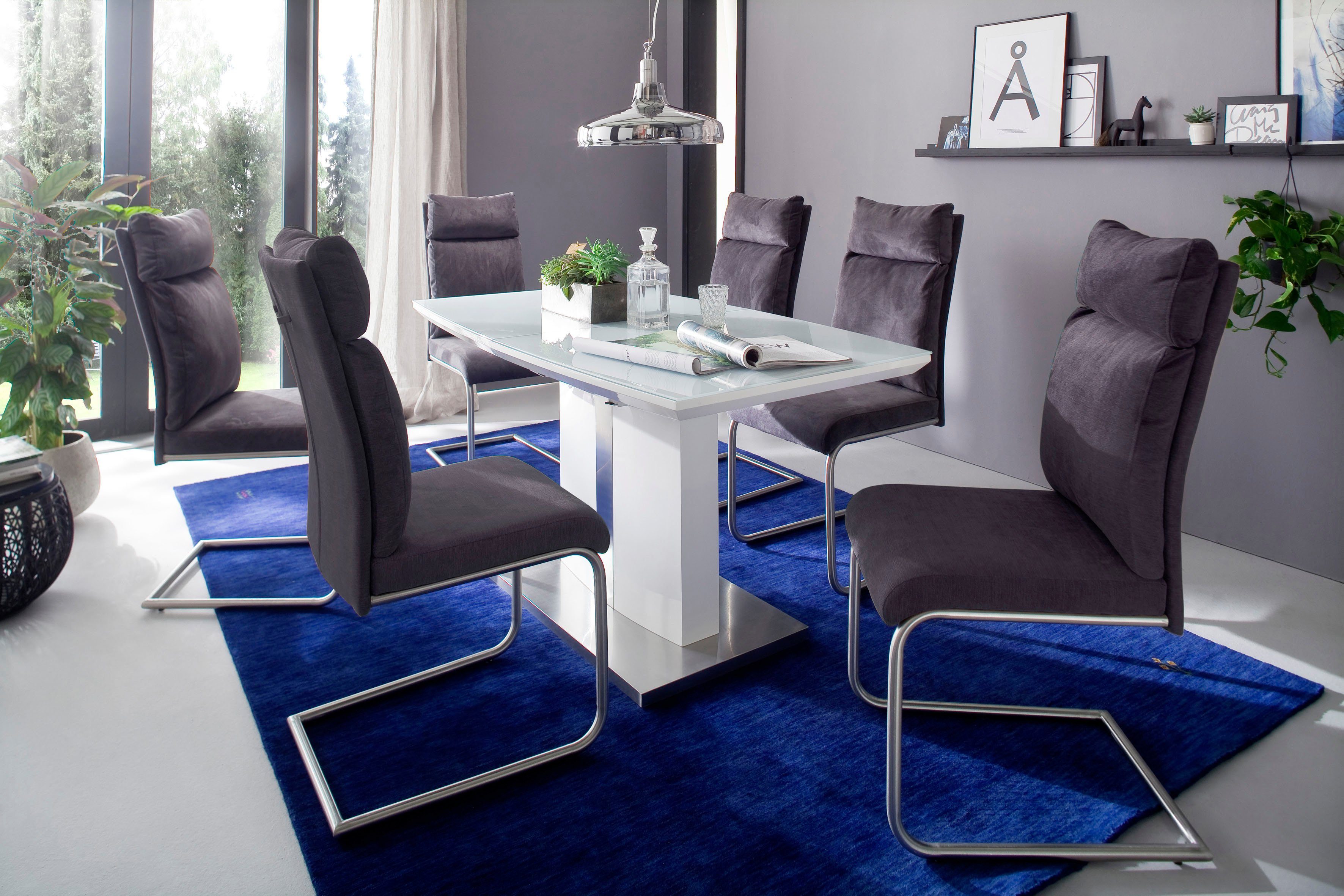 MCA furniture Eettafel Najuma, TOPSELLER! Bootvorm wit met synchroon uittreksysteem, veiligheidsglas