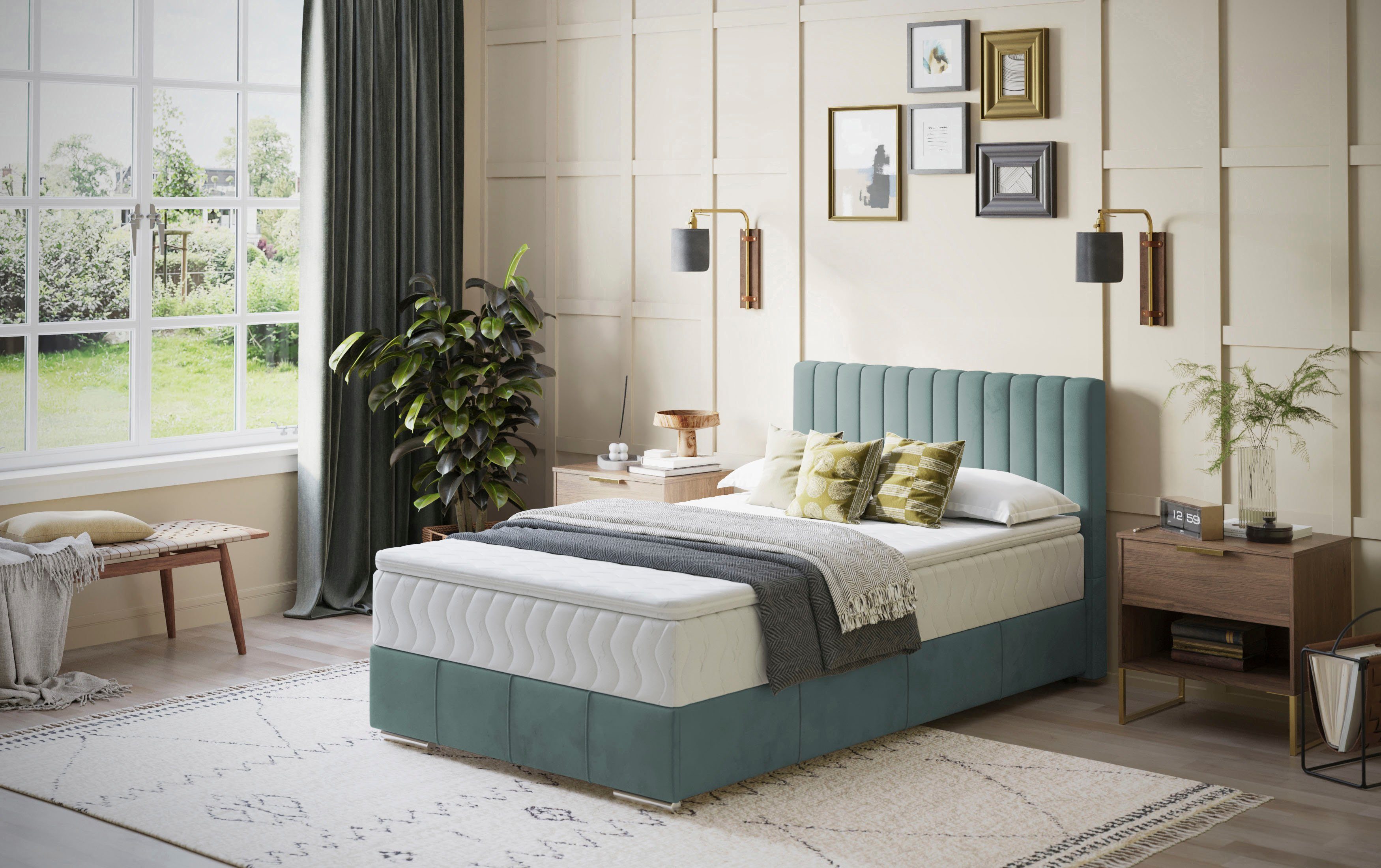 INOSIGN Boxspring Thor met bedbodem, incl. matras, topverkoper Topmatras en sierkussen, in verschillende hardheden beschikbaar boxsprings blauw