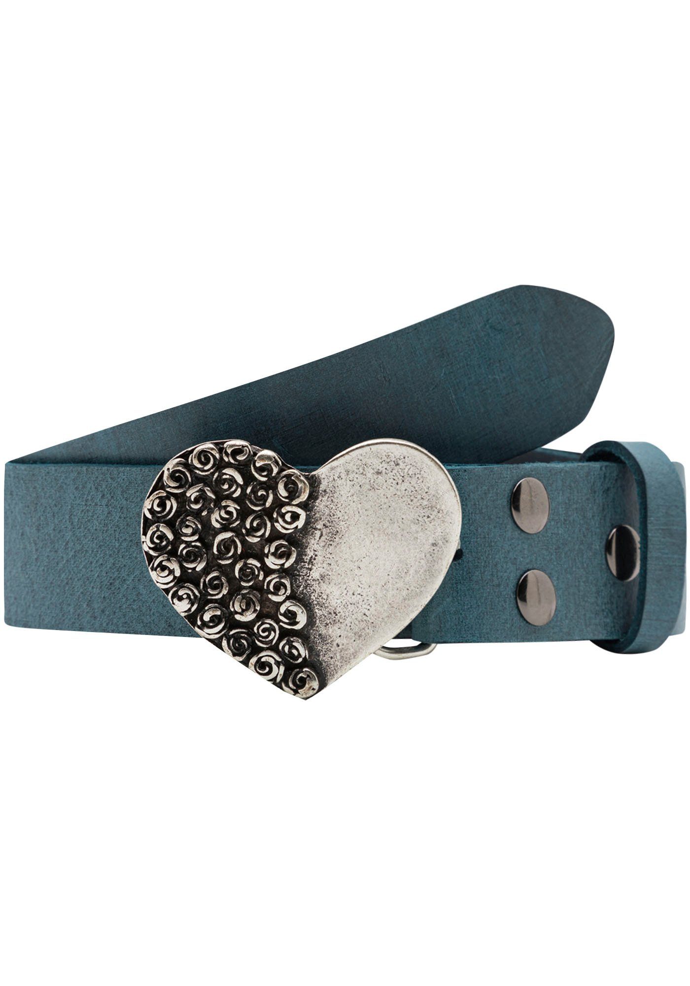 RETTUNGSRING by showroom 019° Leren riem met verwisselbare sluiting "rozenhart half" unisex riemen maat 85 blauw