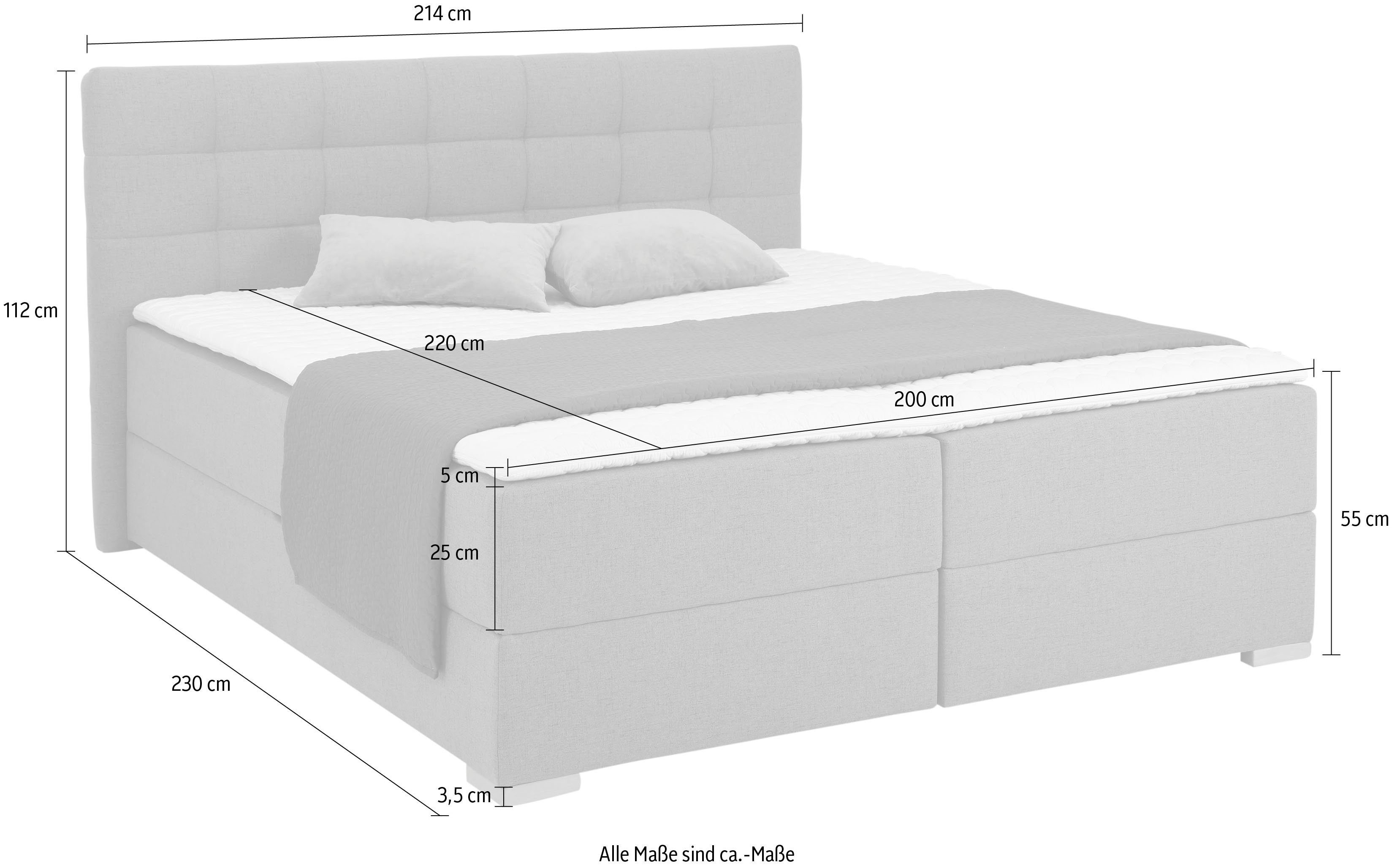 Home affaire Boxspring Olivet in 4 kleuren, 4 breedten, 2 matrassoorten, ook in extra lang 220 cm