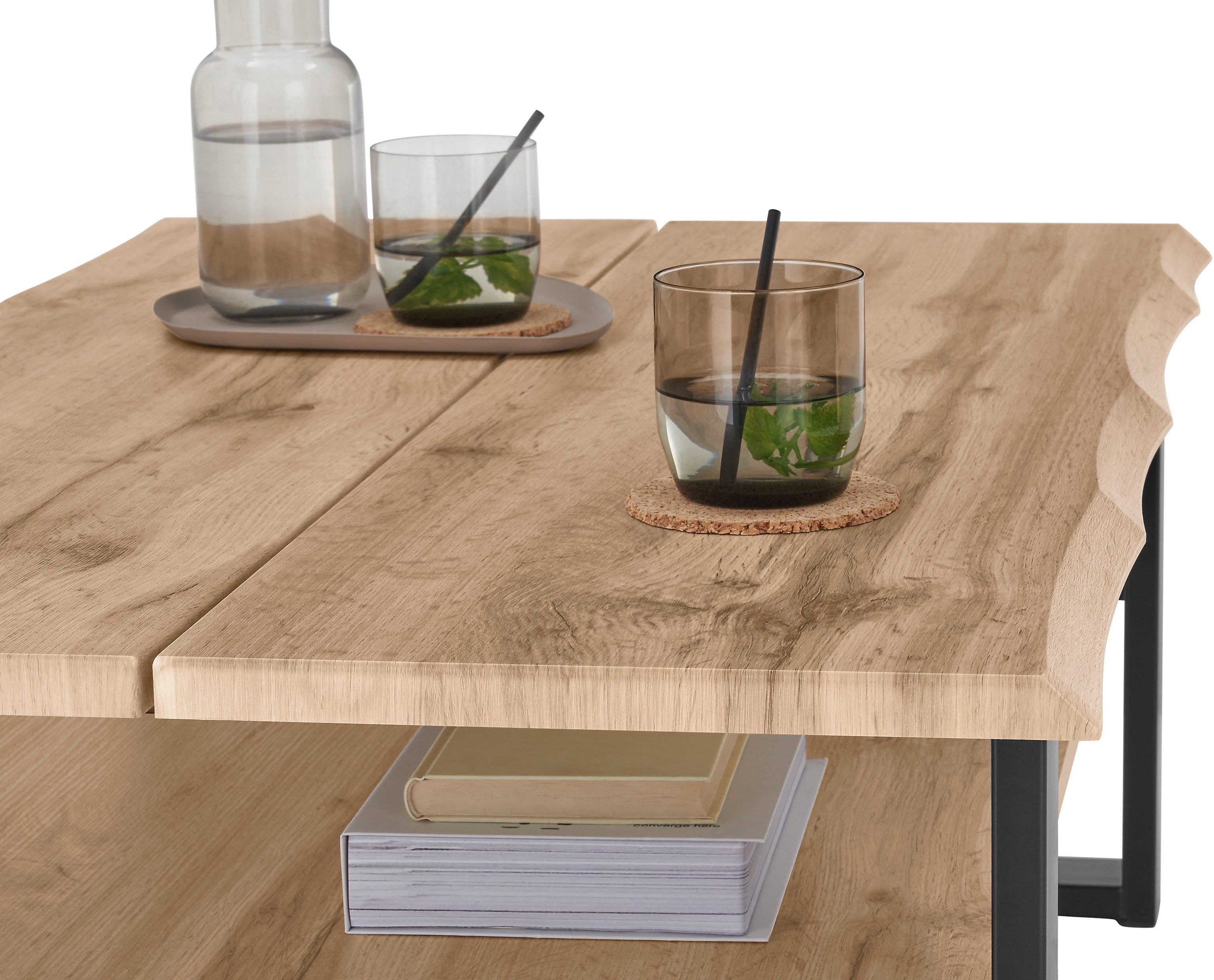 Stolkom Salontafel Venice salontafel met boomrand, BxHxD 107x40x66 cm Boomrandlook, industriële stijl, 1 opbergplank, Wotan eikenlook