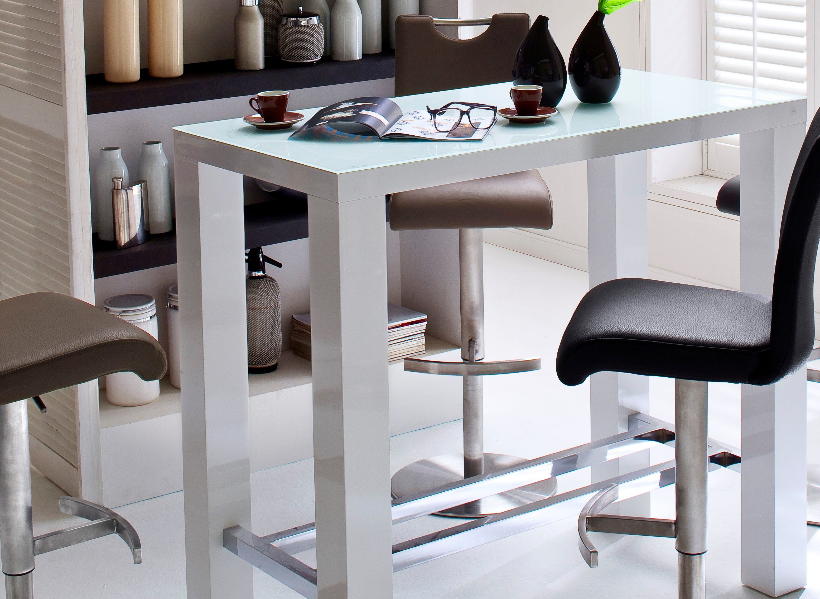 MCA furniture Bartafel Jam Bartafel hoogglans-wit, keukentafel, statafel met veiligheidsglas