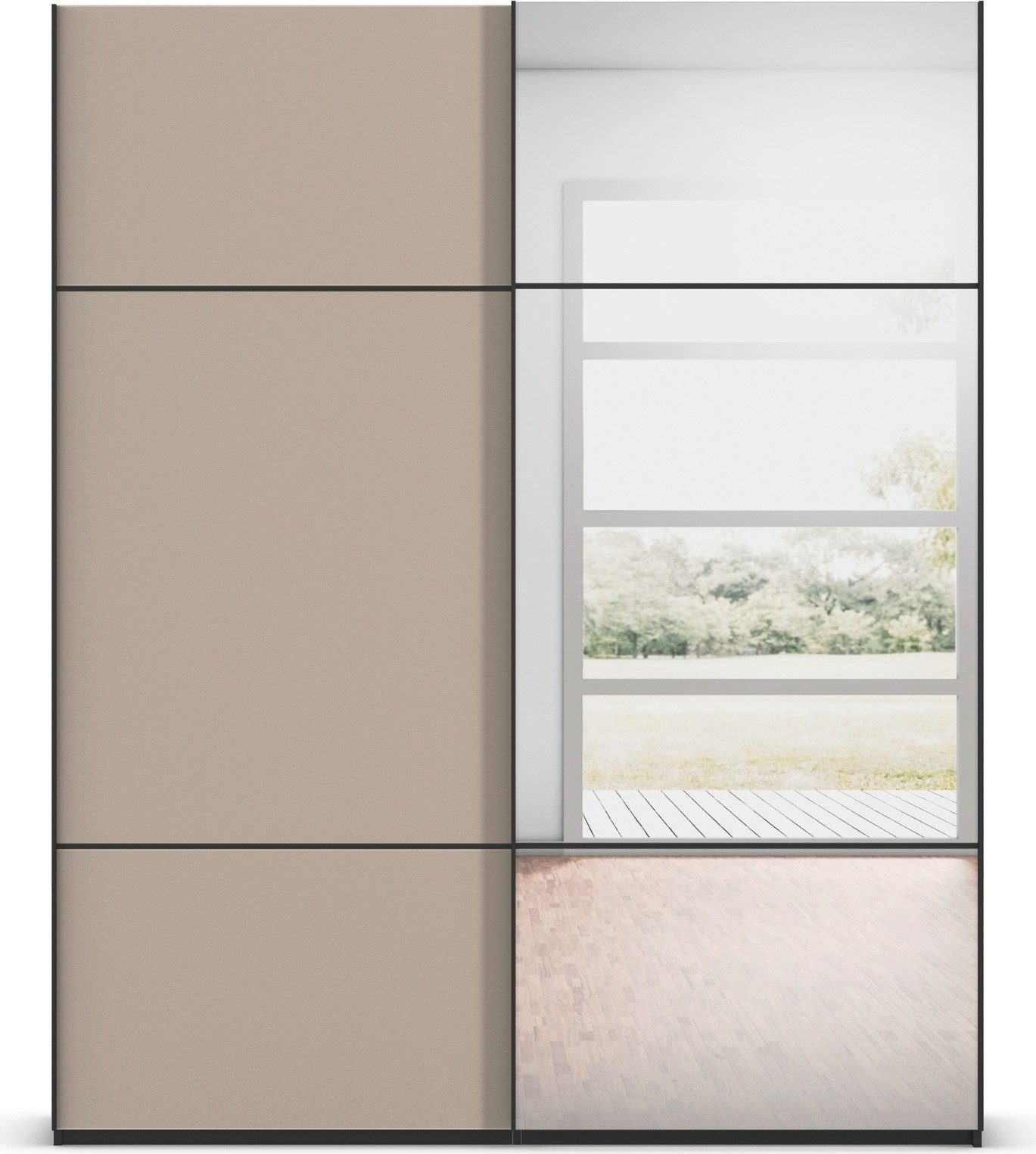 rauch Schuifdeurkast Kledingkast kast garderobe slaapkamerkast SCALE-TRIO edel drievoudig front met 2 sierlijsten spiegel/glas made in germany