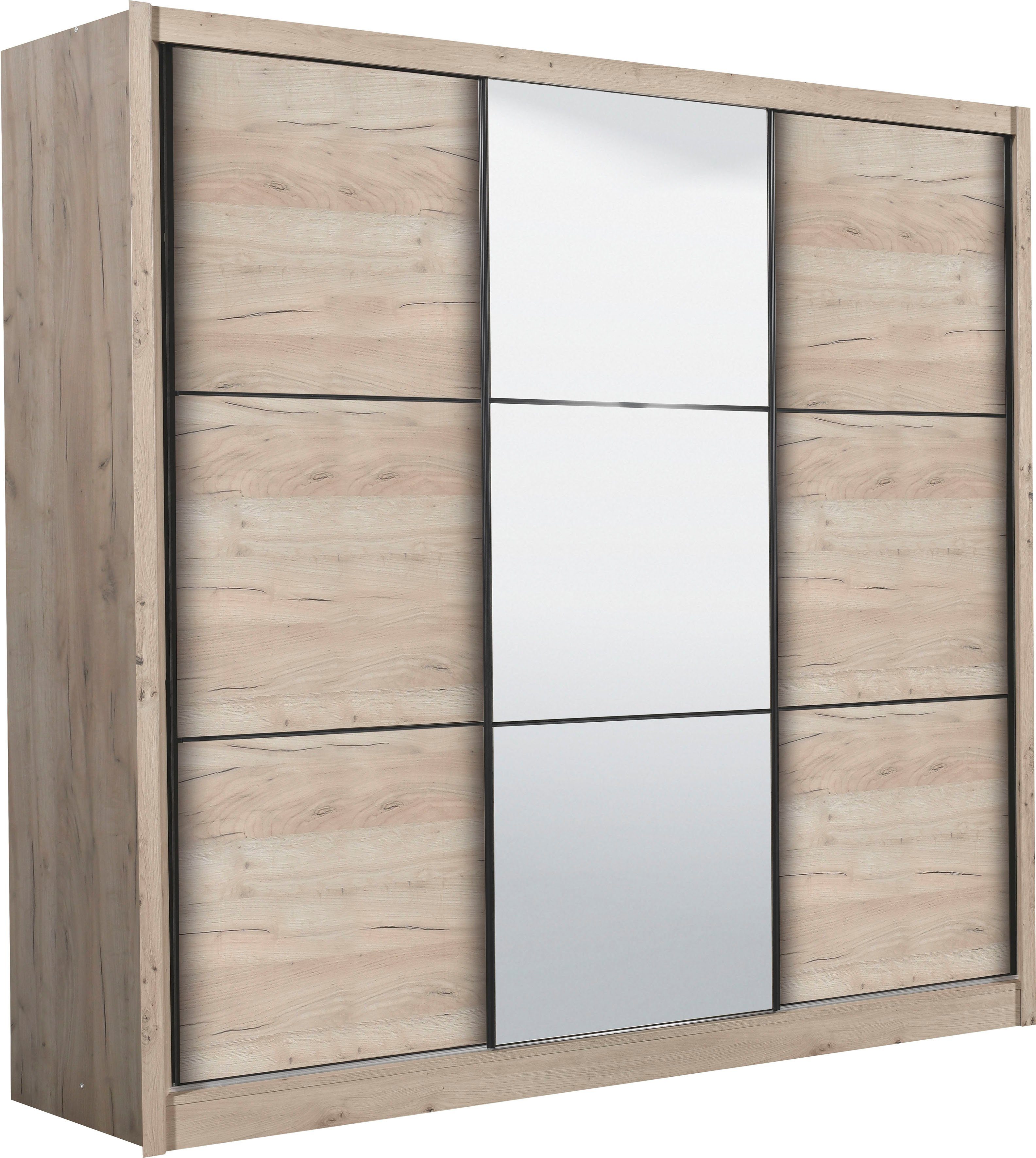 INOSIGN Zweefdeurkast Navara kledingkast met spiegel linnenkast garderobe met royale binnenuitrusting, fsc®-gecertificeerd, in 3 breedtes
