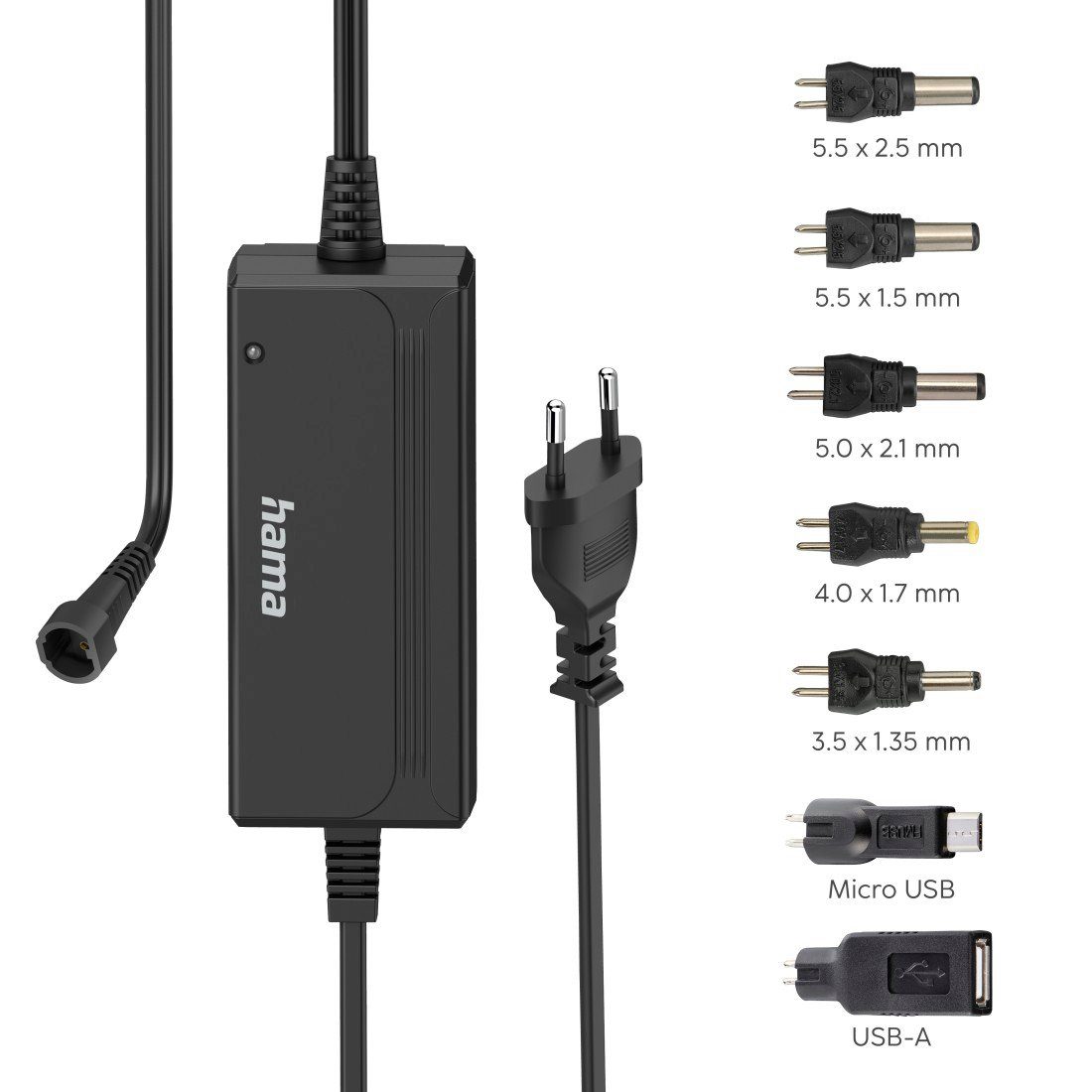 Hama Universele netspanningsadapter Schakelvoeding universeel, instelbaar, 3000mA, 36W, max.15V, 7 adapters Koordsluiting bescherming, overbelasting bescherming, overtemperatuur bescherming