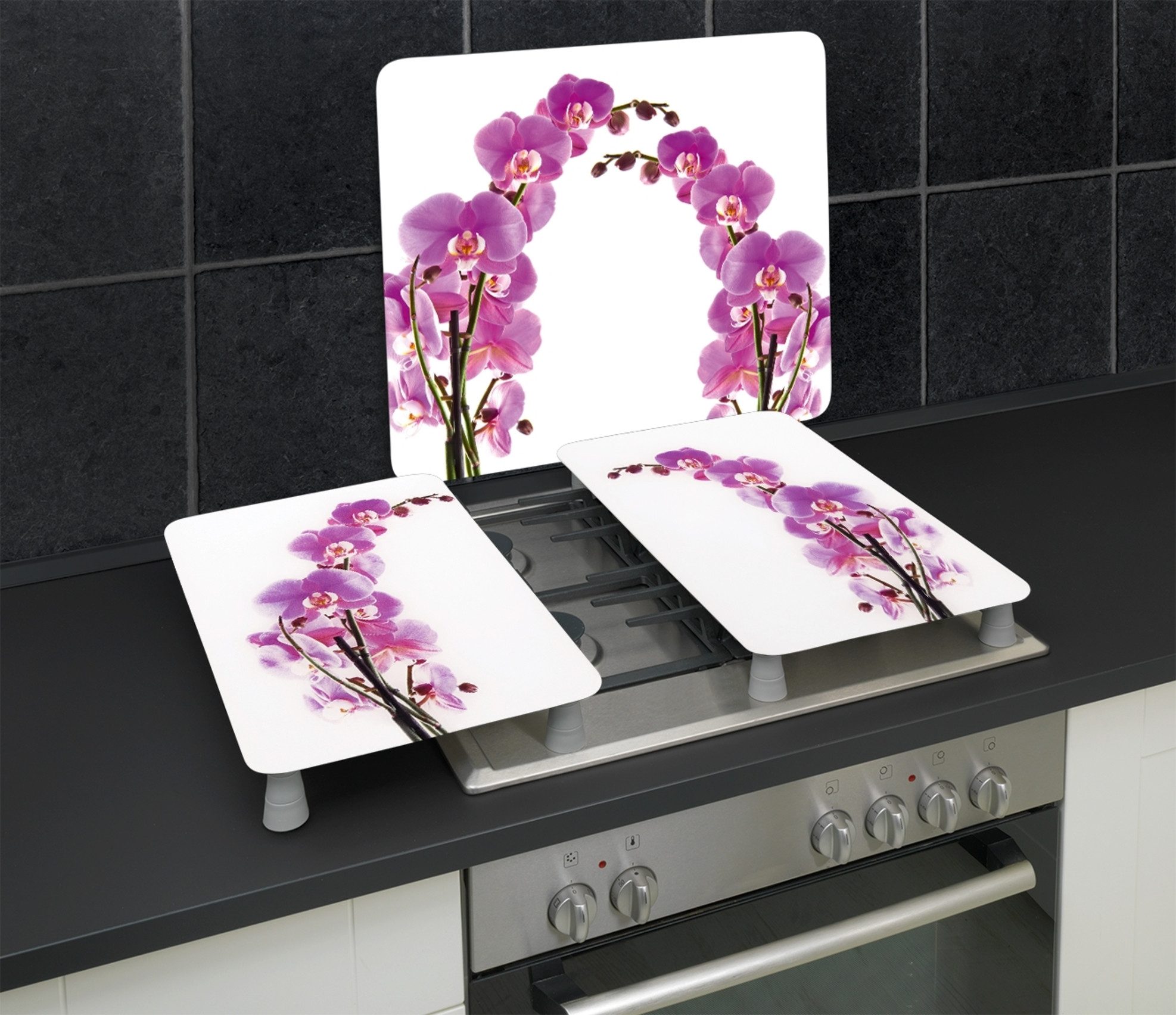WENKO Kookplaatdeksel Universeel model Orchidee (set, 2-delig)