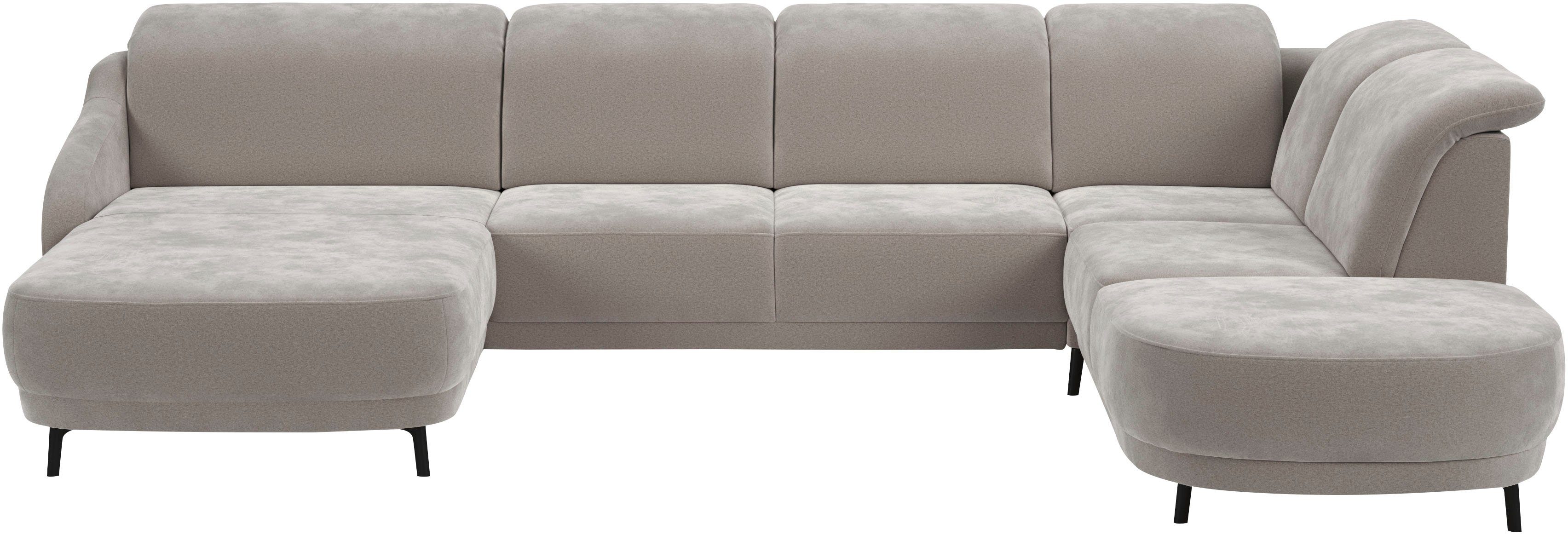 sit&more Zithoek Blues U-vorm inclusief verstelbare hoofdsteun, naar keuze met klaptafel en usb grijs, zithoeken, 356 cm