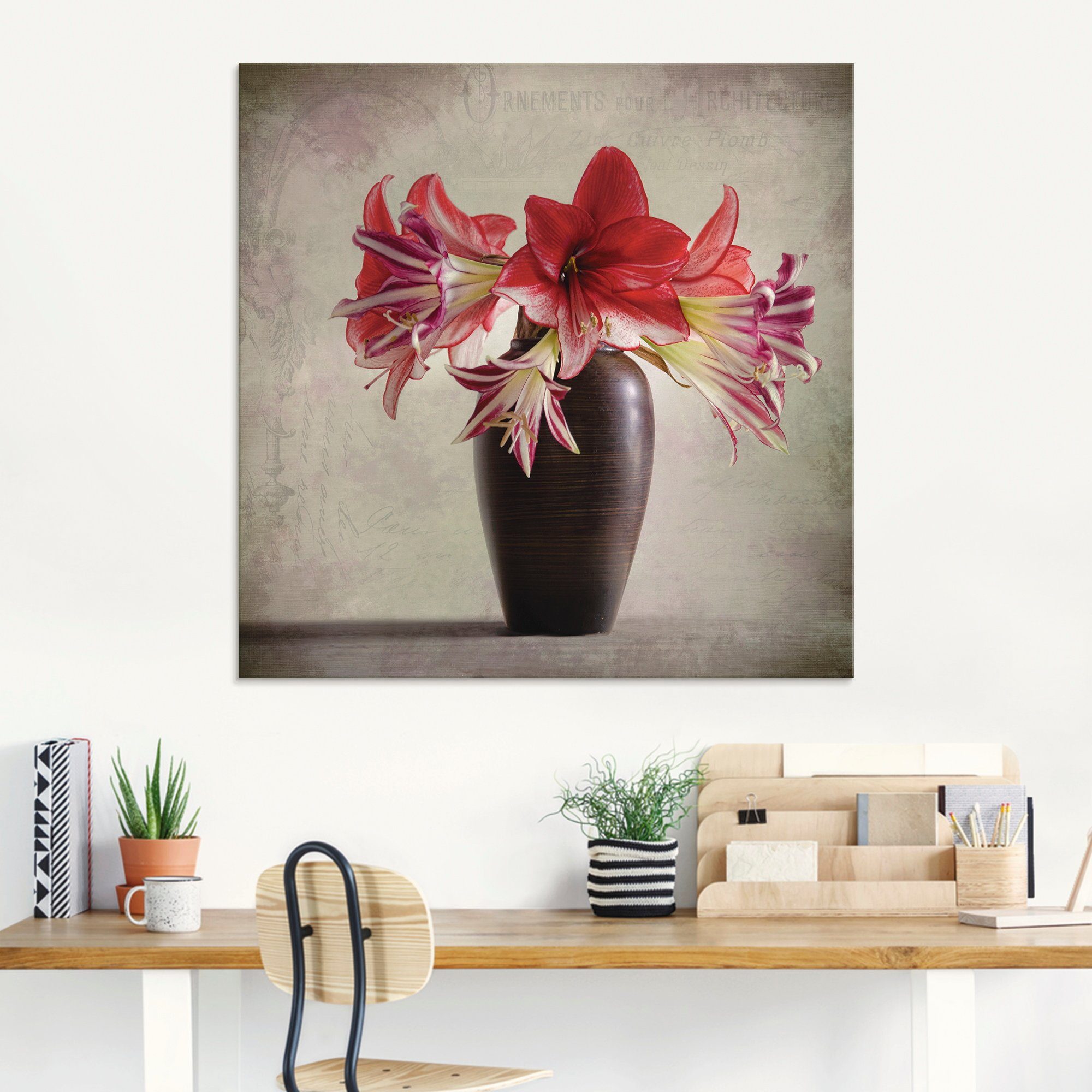 Artland Print op glas Amaryllis vintage II in verschillende maten