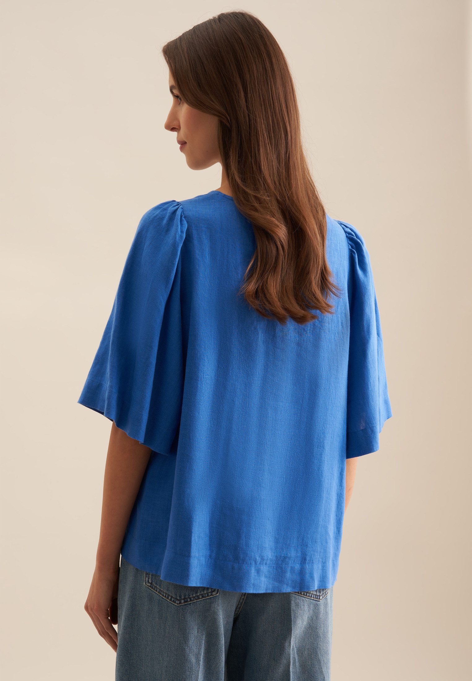 seidensticker Shirtblouse Zwarte roos Korte mouwen ronde hals uni