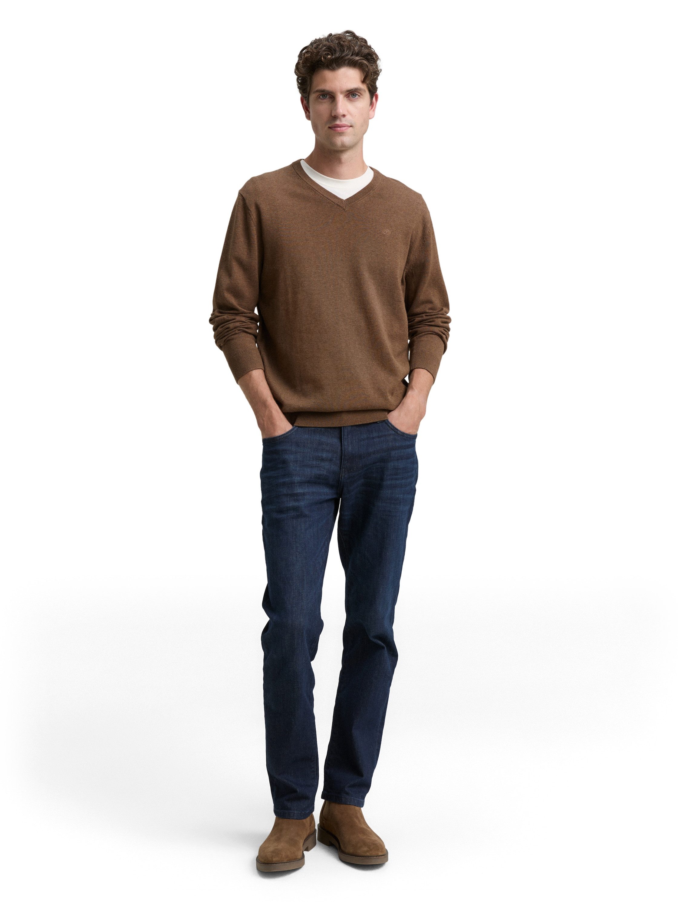 Tom Tailor Trui met V-hals met klein logoborduursel