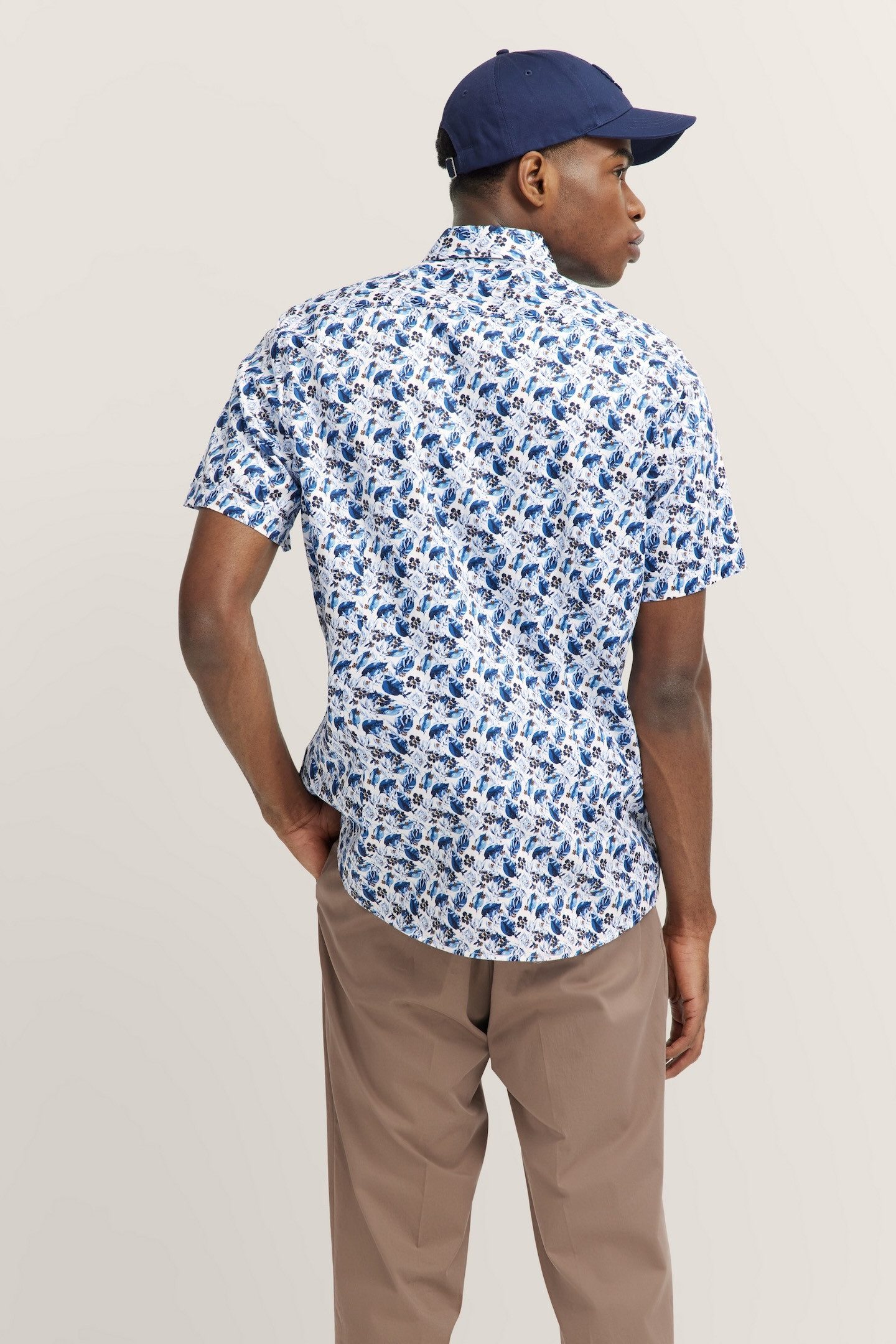 Bugatti Overhemd met korte mouwen van satin-twill