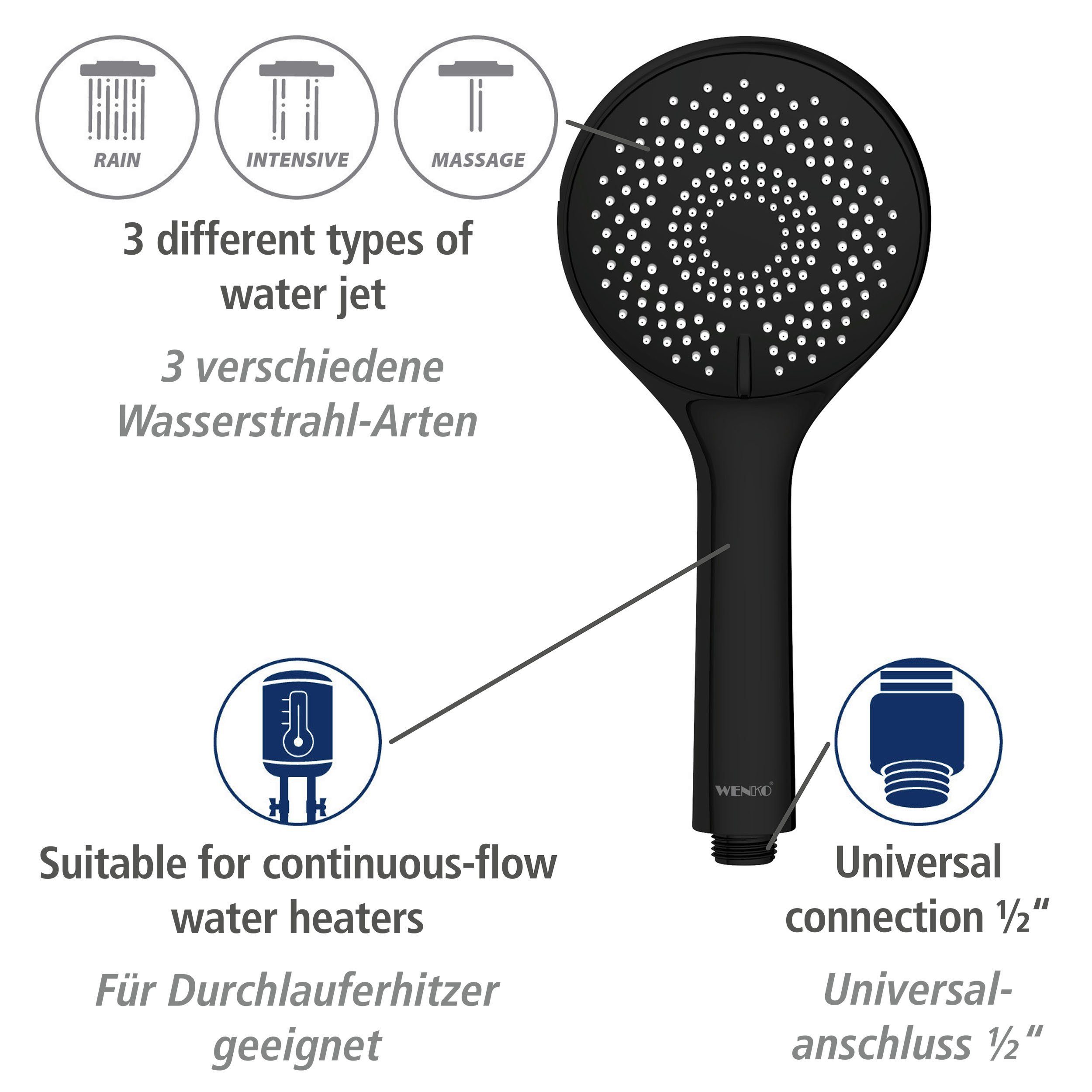WENKO Douchestang-set Watersaving Zwart, lengte van de stang: 70 cm