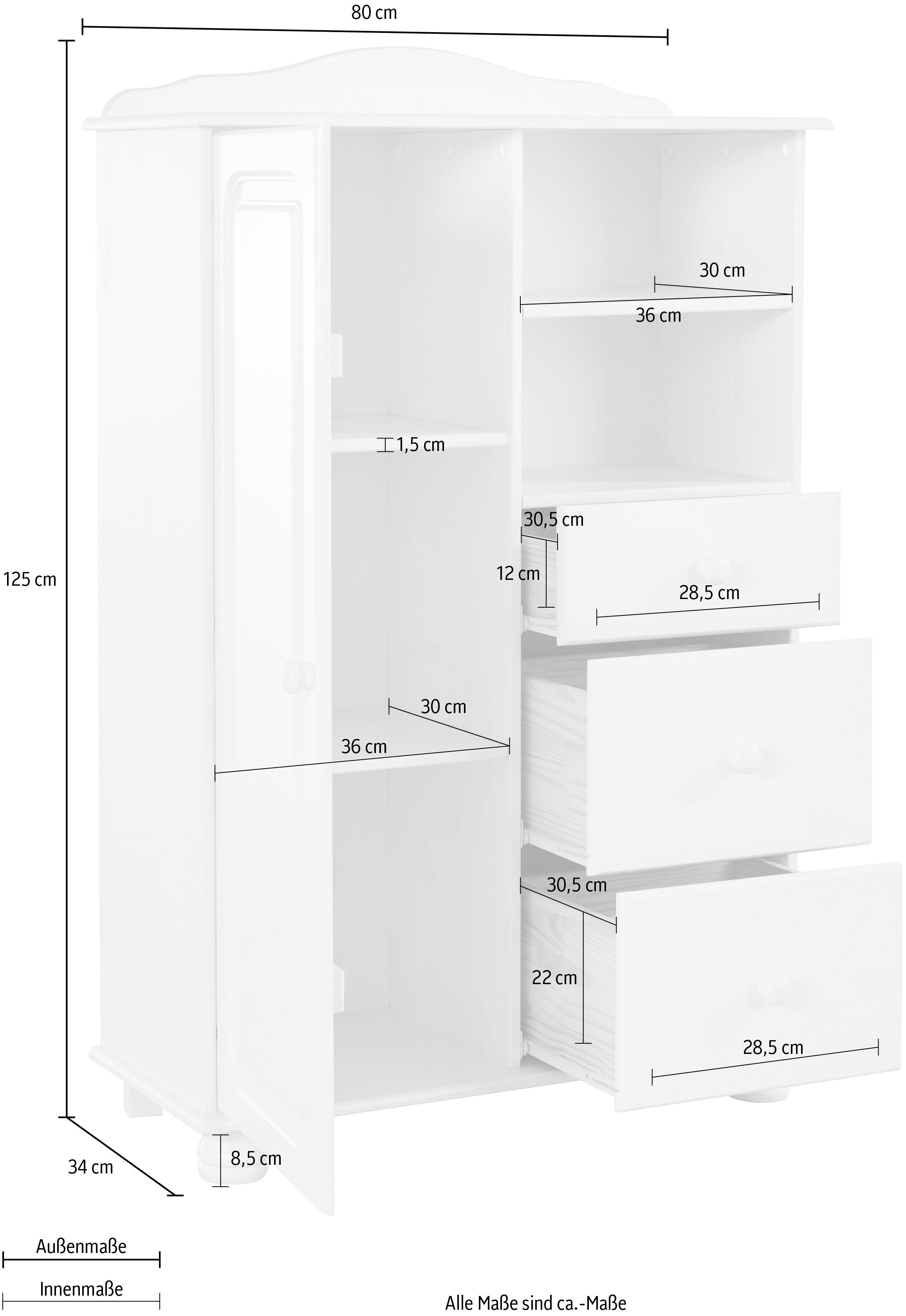 Home affaire Highboard Mette Opbergkast met 3 lades en verstelbare planken