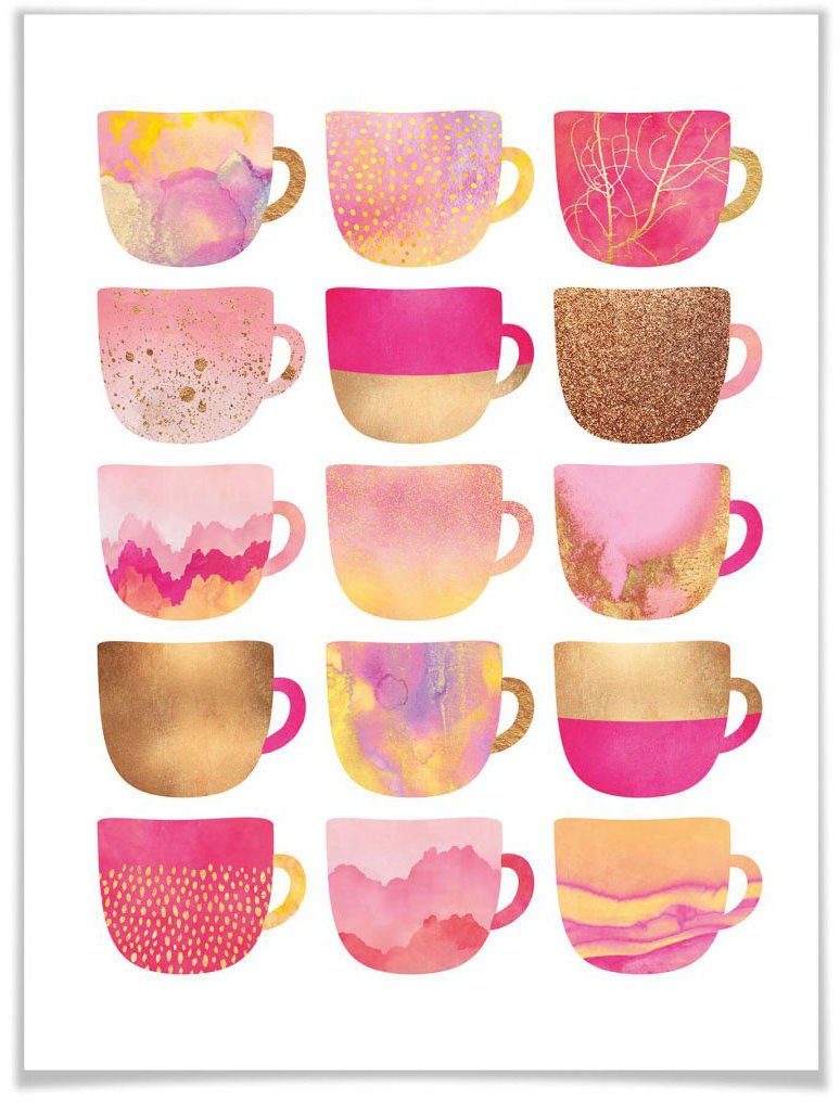 wall-art poster koffiekopjes pink poster zonder lijst (1 stuk) multicolor
