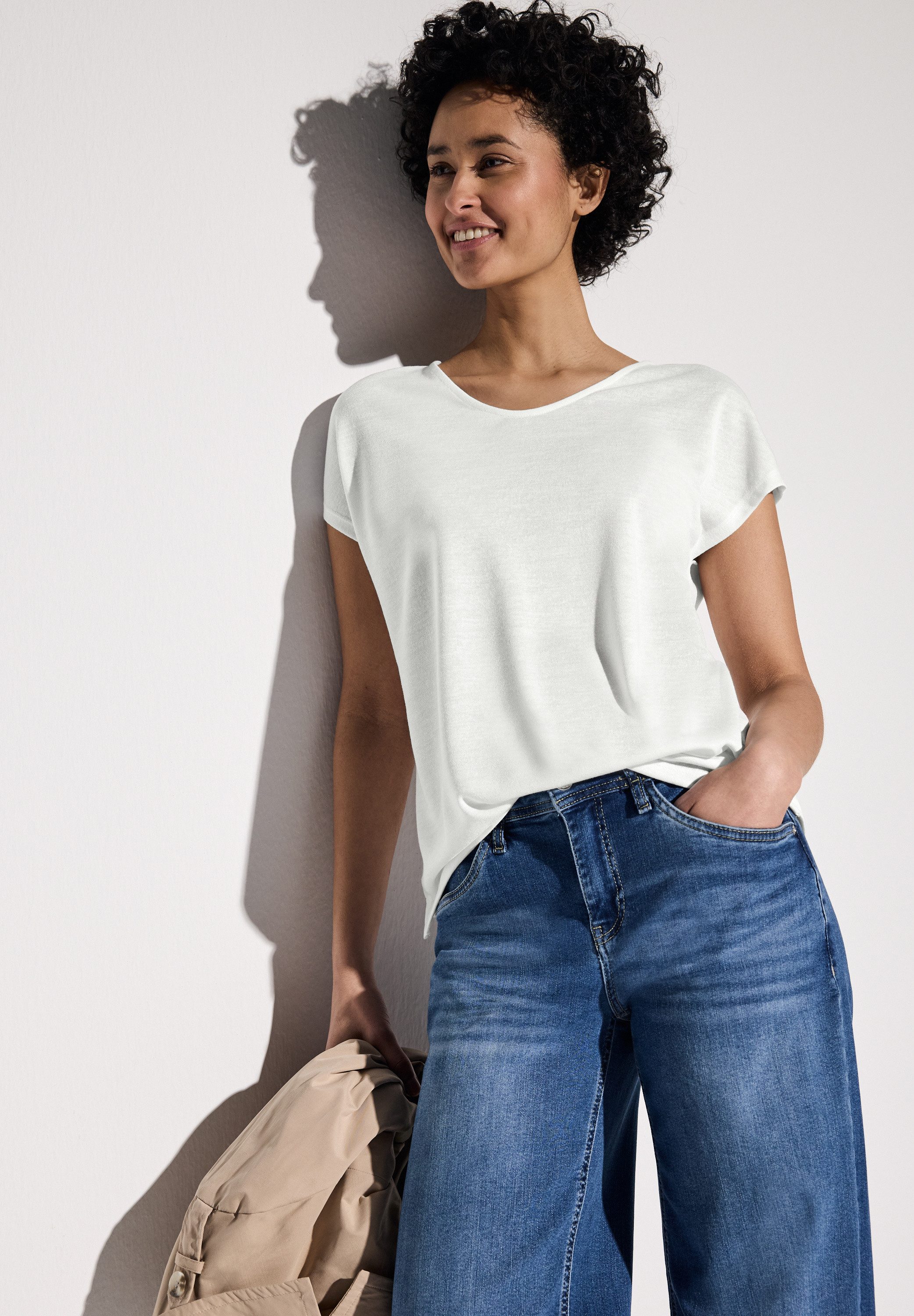 STREET ONE Shirttop met splitjes opzij dames tops maat 46 wit