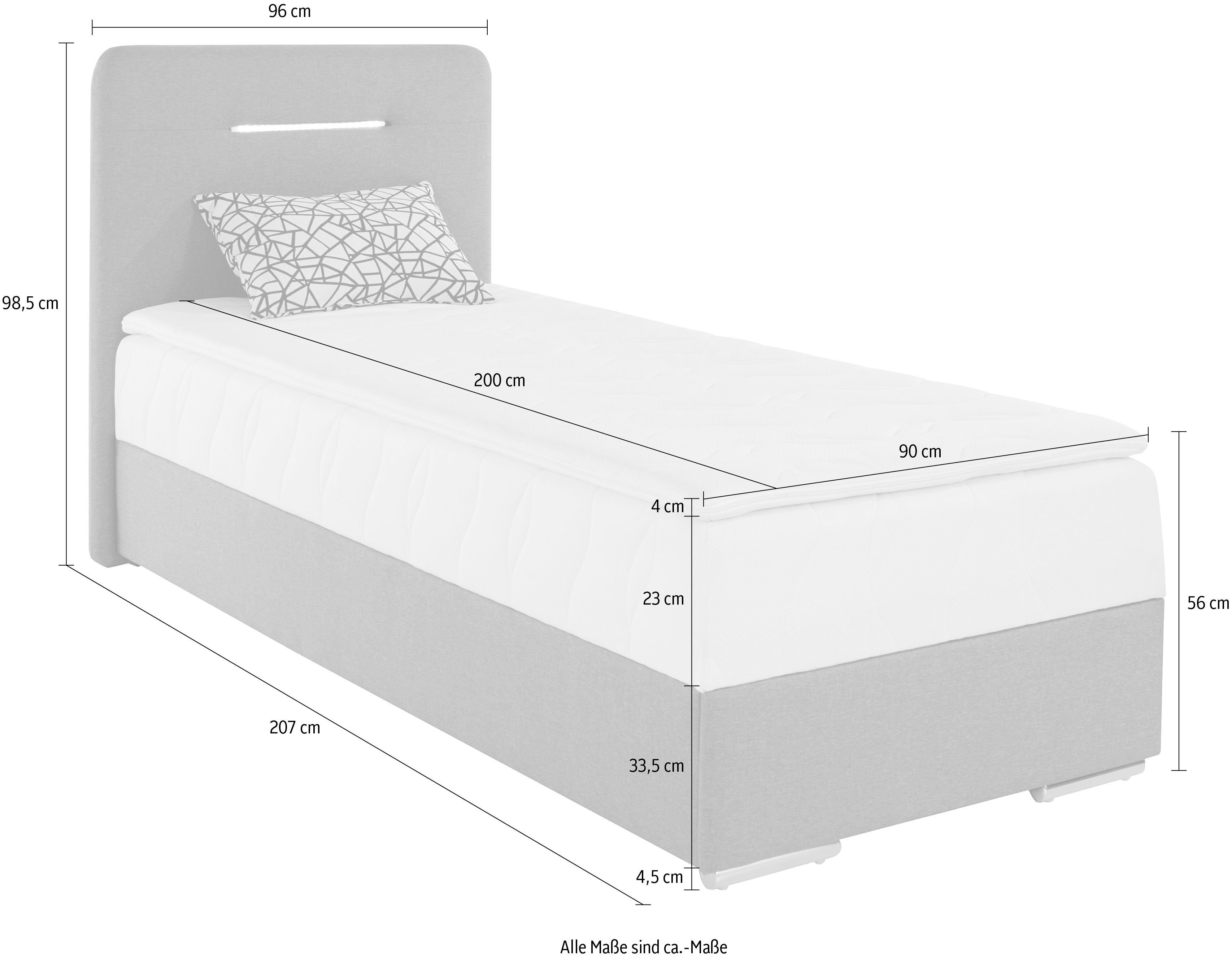 COTTA Boxspring Lighstar inclusief ledverlichting, topmatras, bedkist en sierkussen